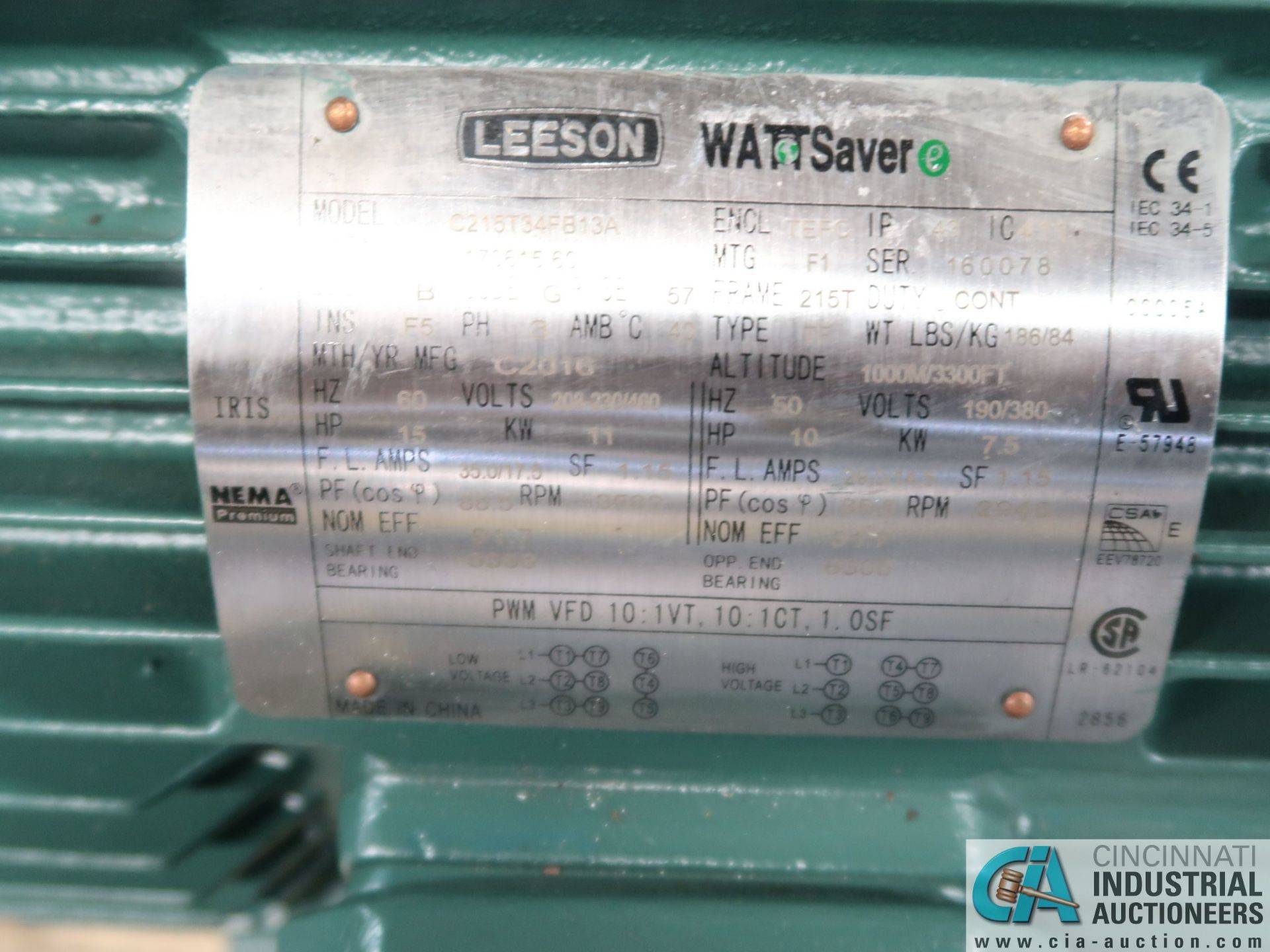 15 HP LEESOM CAT 170615.00 ELECTRIC MOTOR, 3,520 RPM - Image 2 of 2