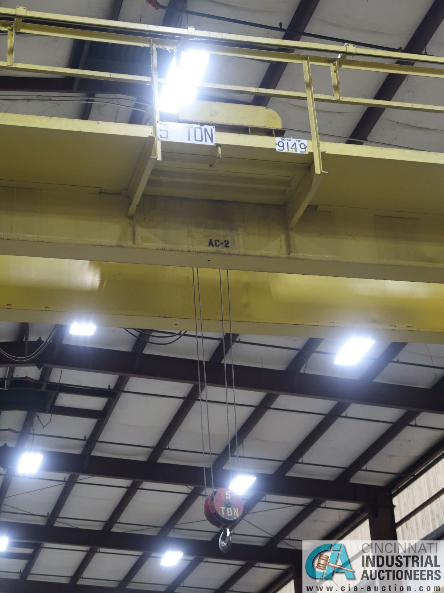 5 TON TON X 56' (APPROX.) SPAN DOUBLE GIRDER TOP RUNNING OVERHEAD BRIDGE CRANE; S/N 9149, RADIO - Image 5 of 9