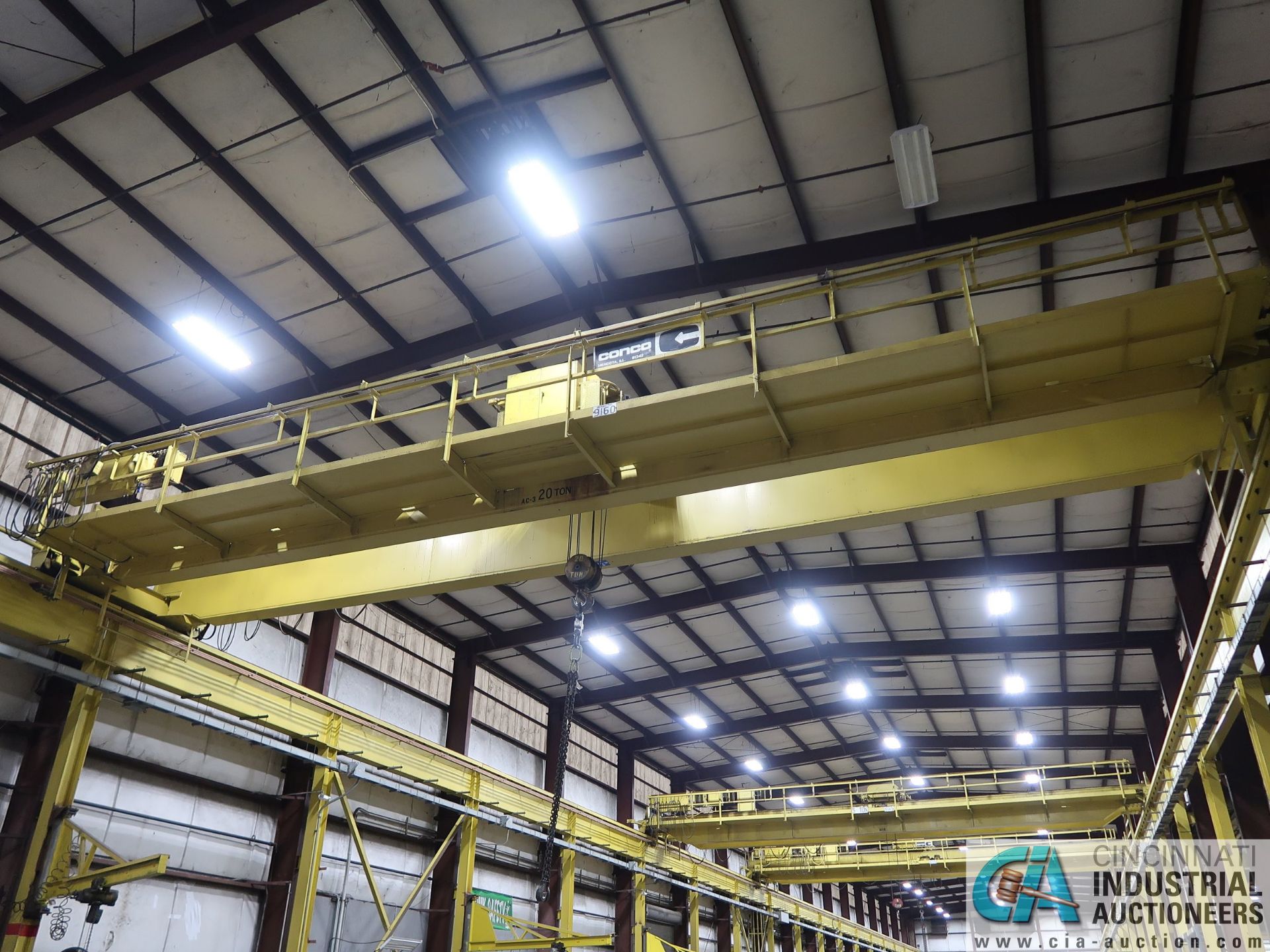 20 TON X 56' (APPROX.) SPAN DOUBLE GIRDER TOP RUNNING OVERHEAD BRIDGE CRANE; S/N 9160, RADIO REMOTE - Image 4 of 9