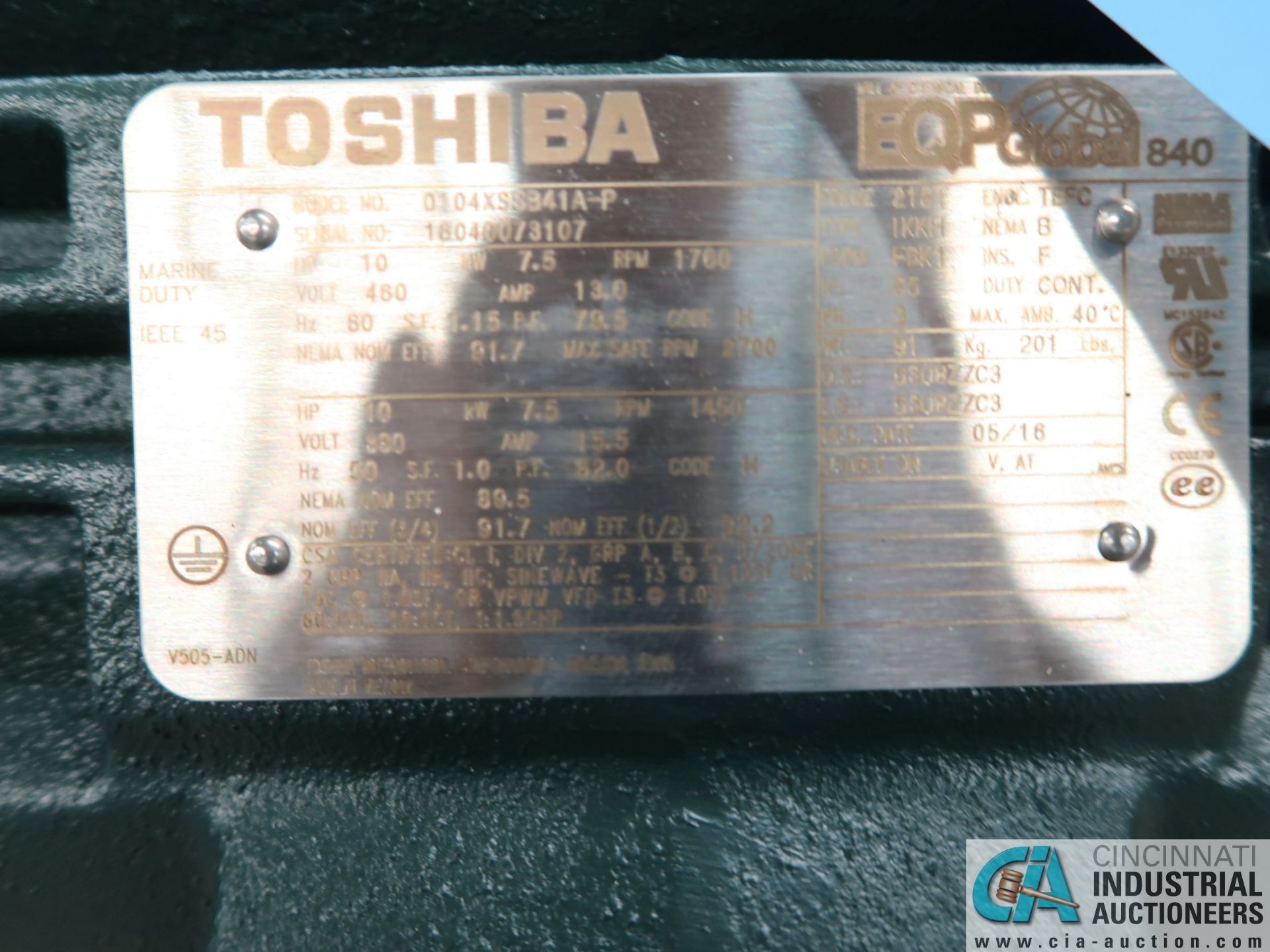 10 HP TOSHIBA TYPE 1KKH ELECTRIC MOTOR, 2,700 RPM (NEW) - Image 2 of 2