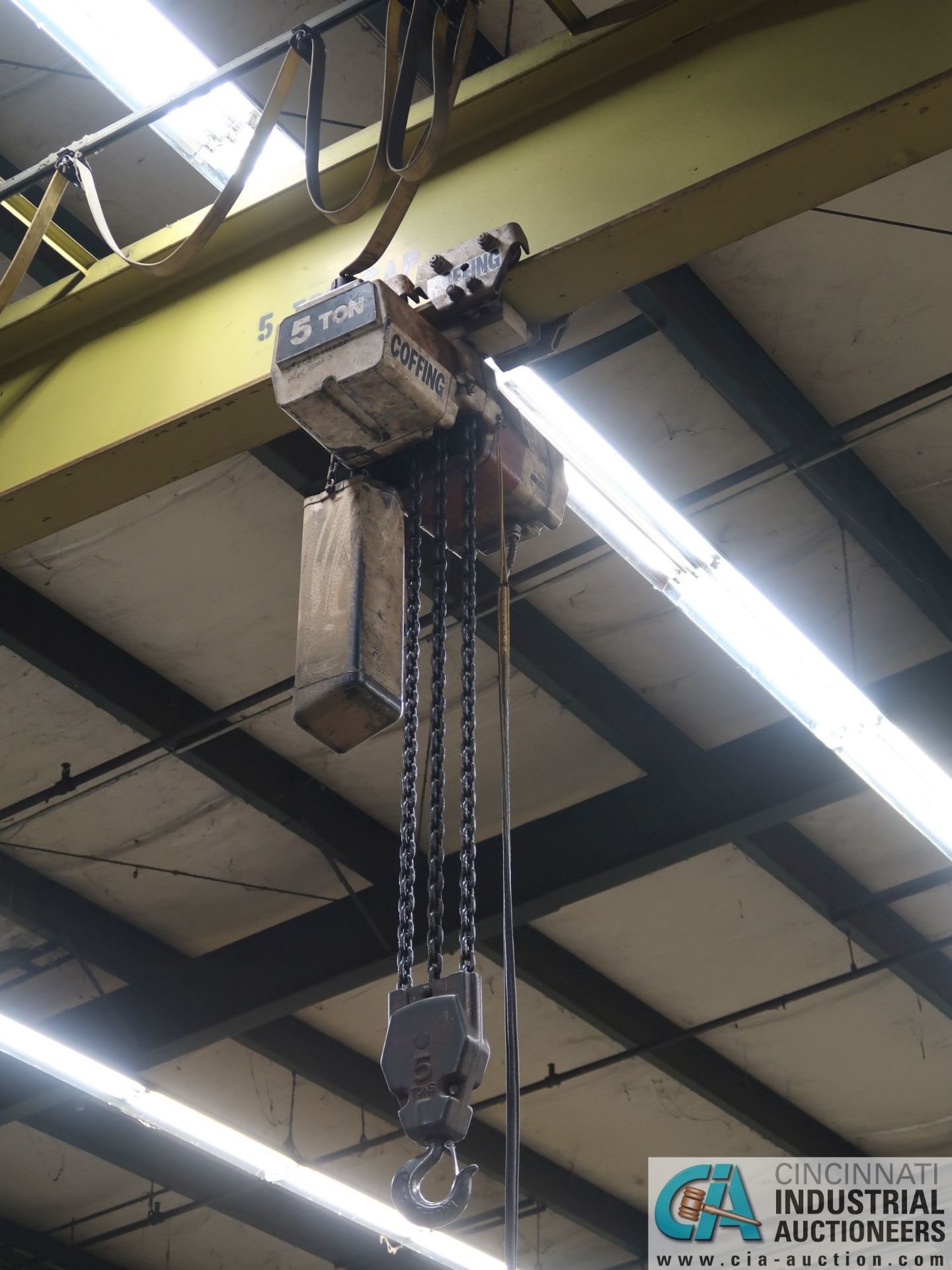 5 TON X 42' (APPROX.) SINGLE GIRDER TOP RUNNING OVERHEAD BRIDGE CRANE, 5 TON COFFING CHAIN HOIST, - Image 3 of 6