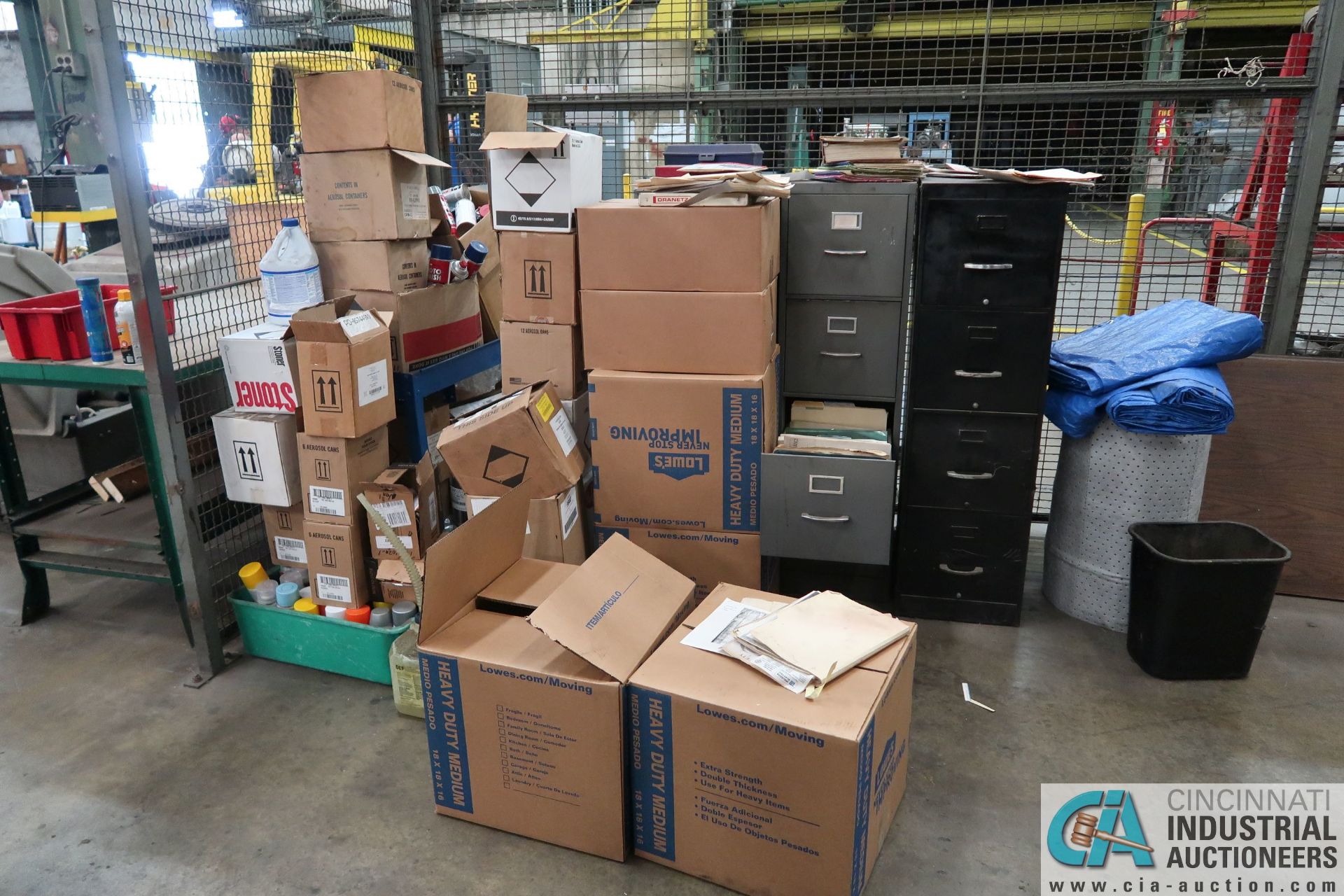 CONTENTS OF MAINTENANCE CRIB INCLUDING FILTERS, HARDWARE, MACHINE PARTS, LIGHTING, WIRE, - Image 3 of 58