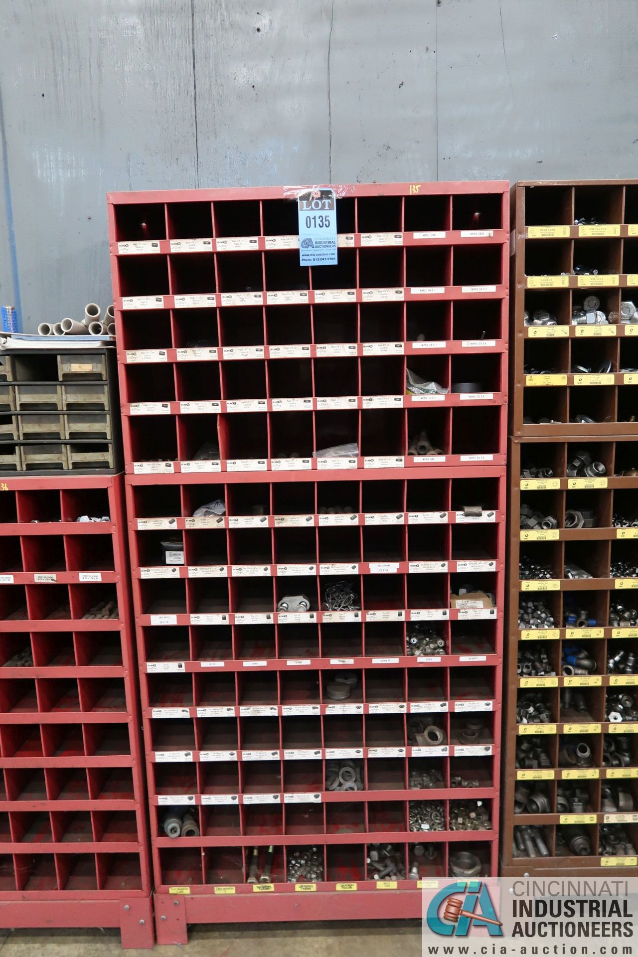 112-COMPARTMENT PIGEON HOLE HARDWARE CABINET WITH MISCELLANEOUS HARDWARE
