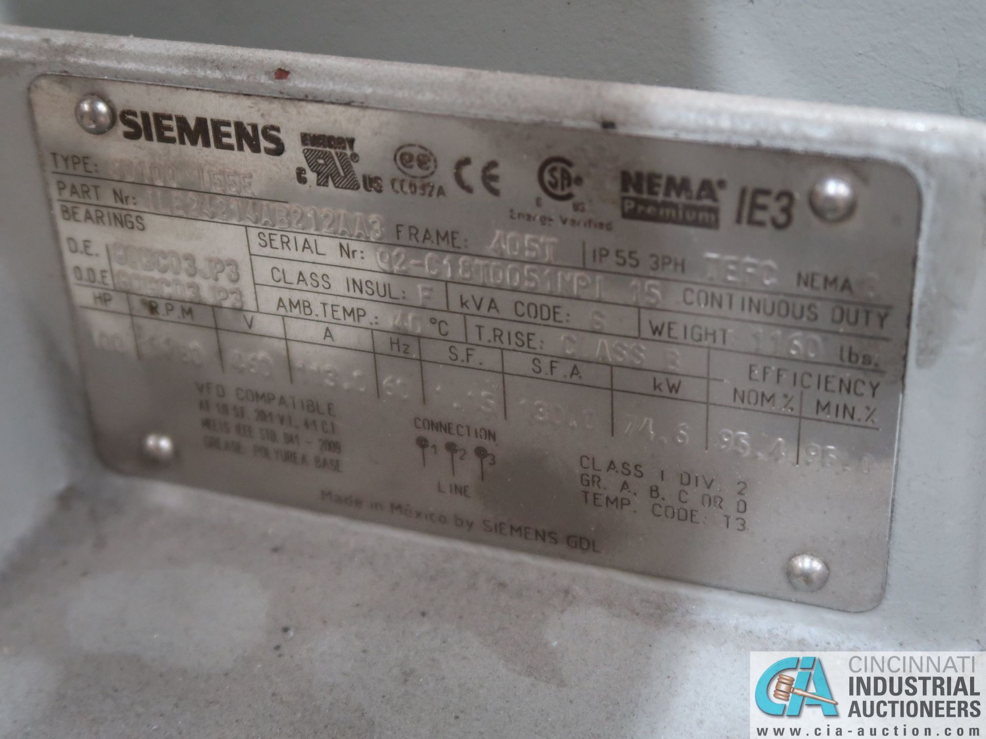 100 HP SIEMENS TYPE SD100 IEEE ELECTRIC MOTOR, 1,780 RPM (NEW) - Image 2 of 2