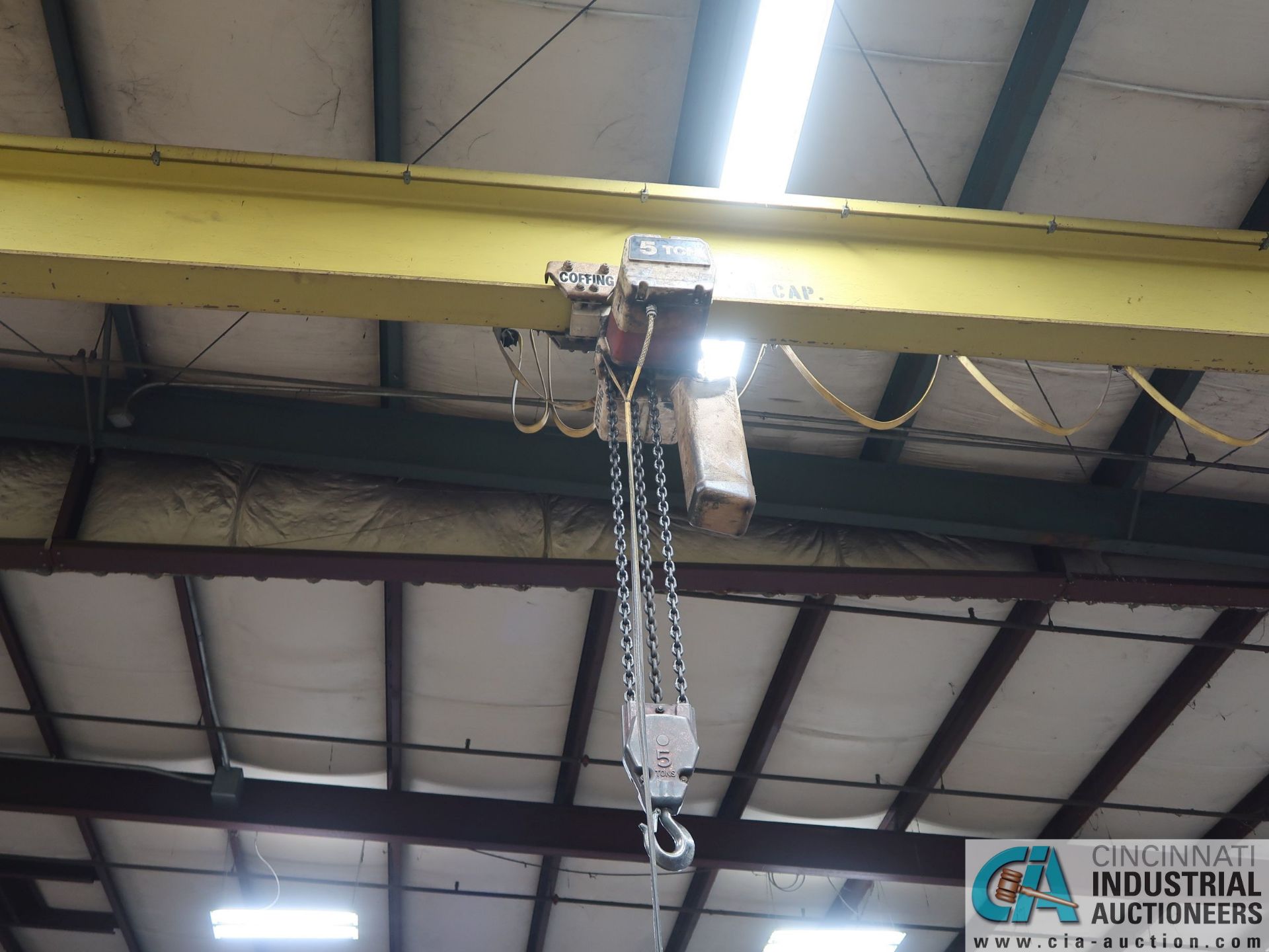 5 TON X 42' (APPROX.) SINGLE GIRDER TOP RUNNING OVERHEAD BRIDGE CRANE, 5 TON COFFING CHAIN HOIST, - Image 4 of 6