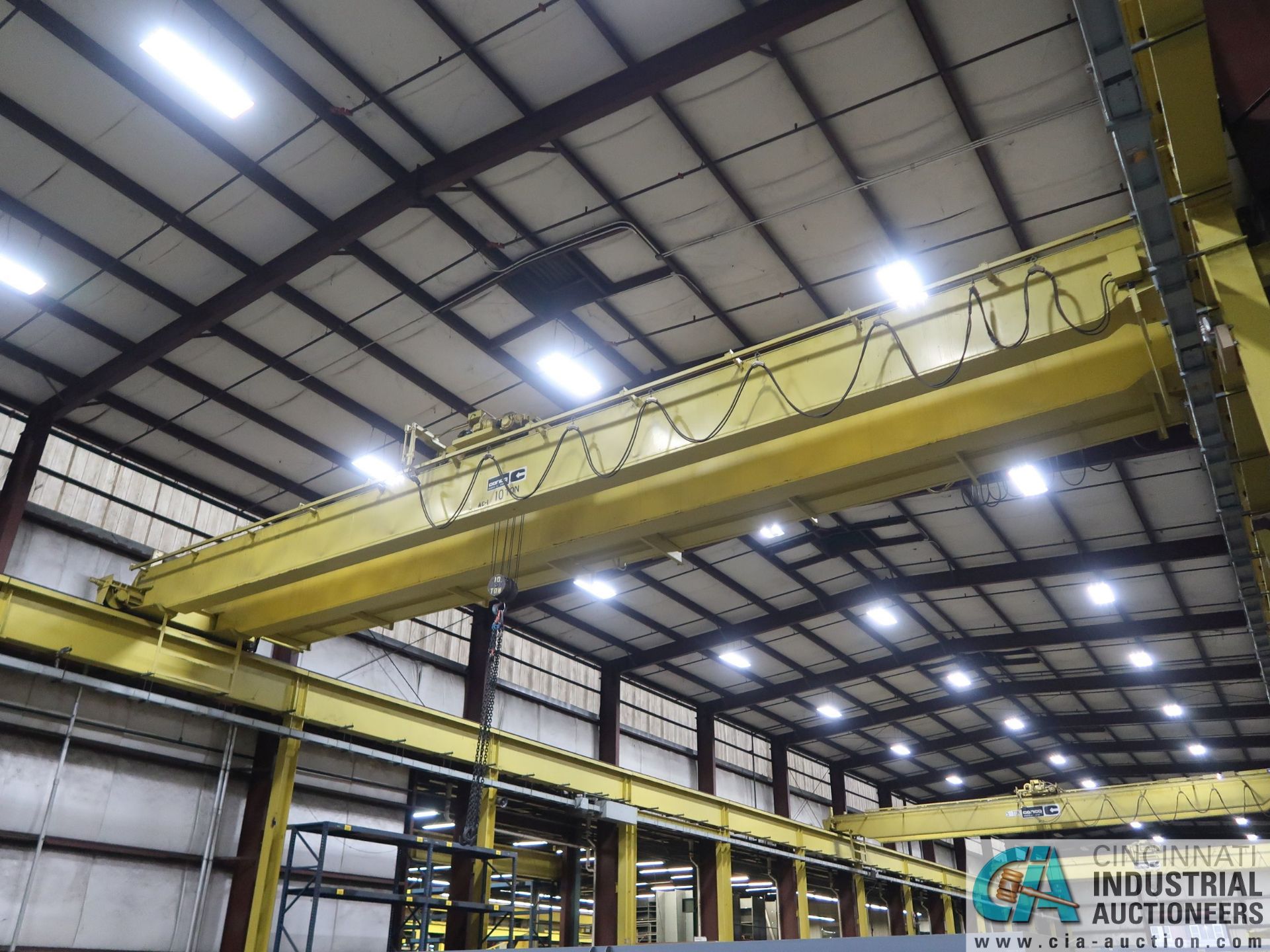 10 TON TON X 56' (APPROX.) SPAN DOUBLE GIRDER TOP RUNNING OVERHEAD BRIDGE CRANE; S/N 9155, RADIO - Image 4 of 11