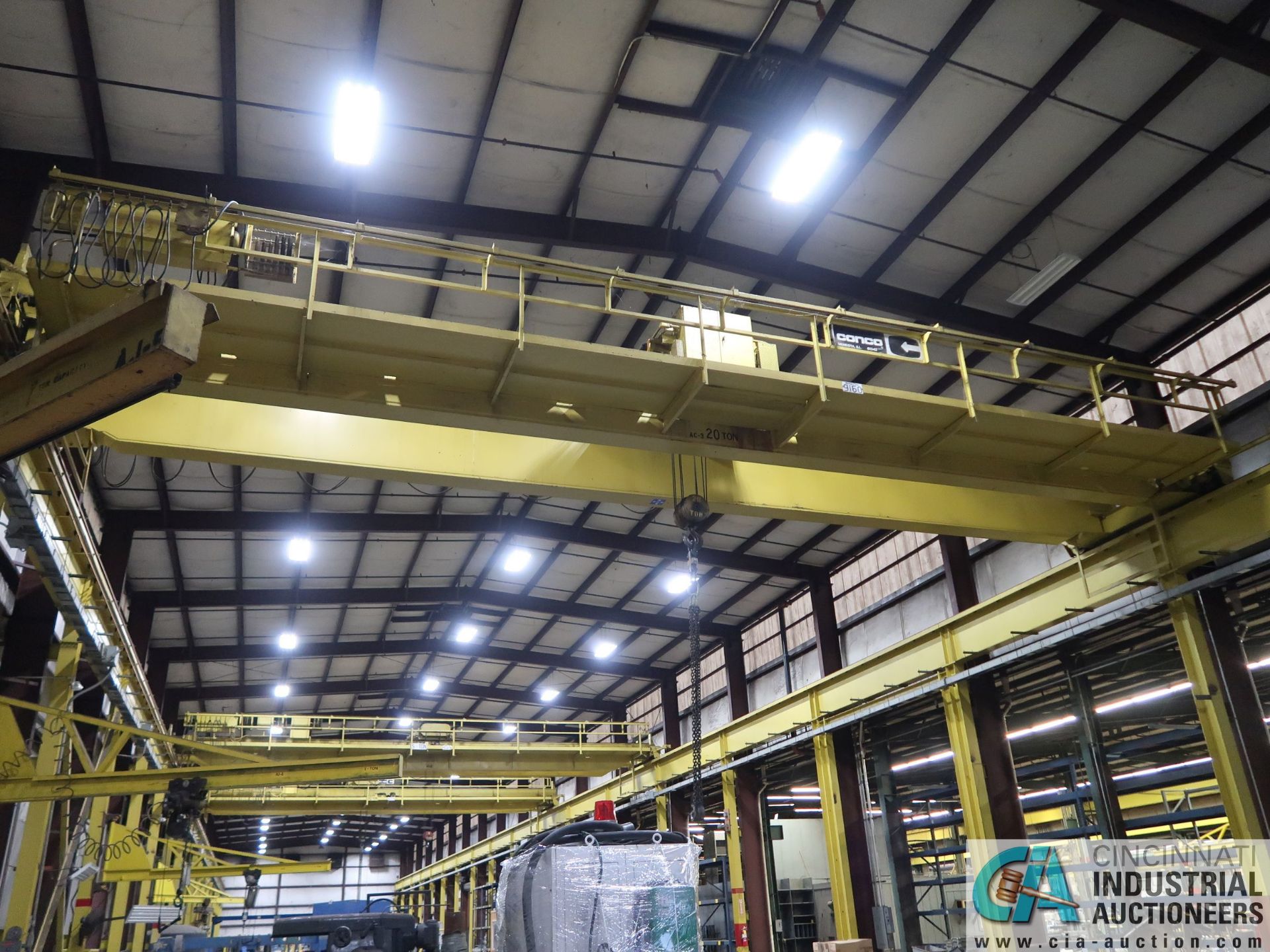 20 TON X 56' (APPROX.) SPAN DOUBLE GIRDER TOP RUNNING OVERHEAD BRIDGE CRANE; S/N 9160, RADIO REMOTE - Image 6 of 9