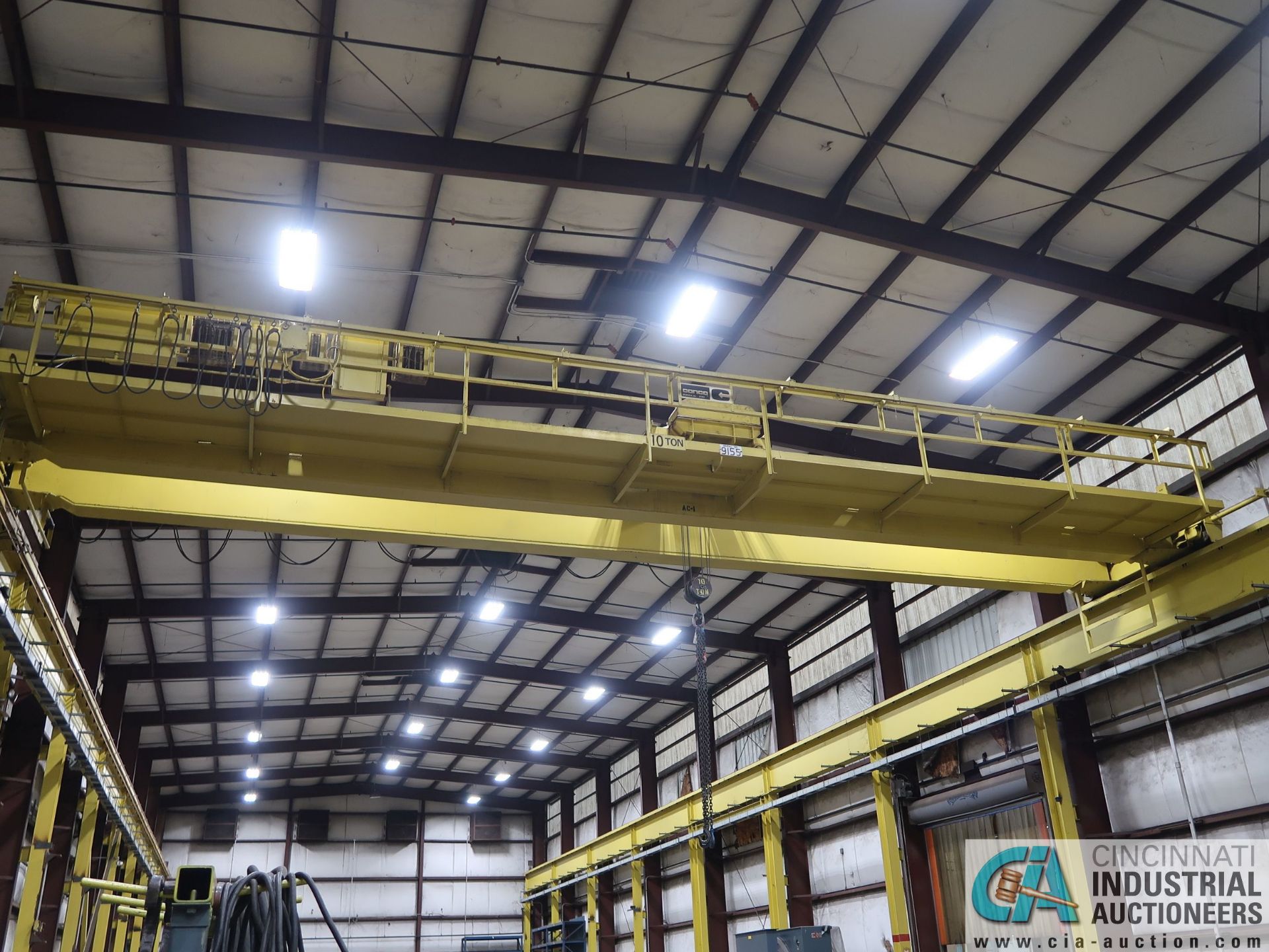 10 TON TON X 56' (APPROX.) SPAN DOUBLE GIRDER TOP RUNNING OVERHEAD BRIDGE CRANE; S/N 9155, RADIO - Image 7 of 11