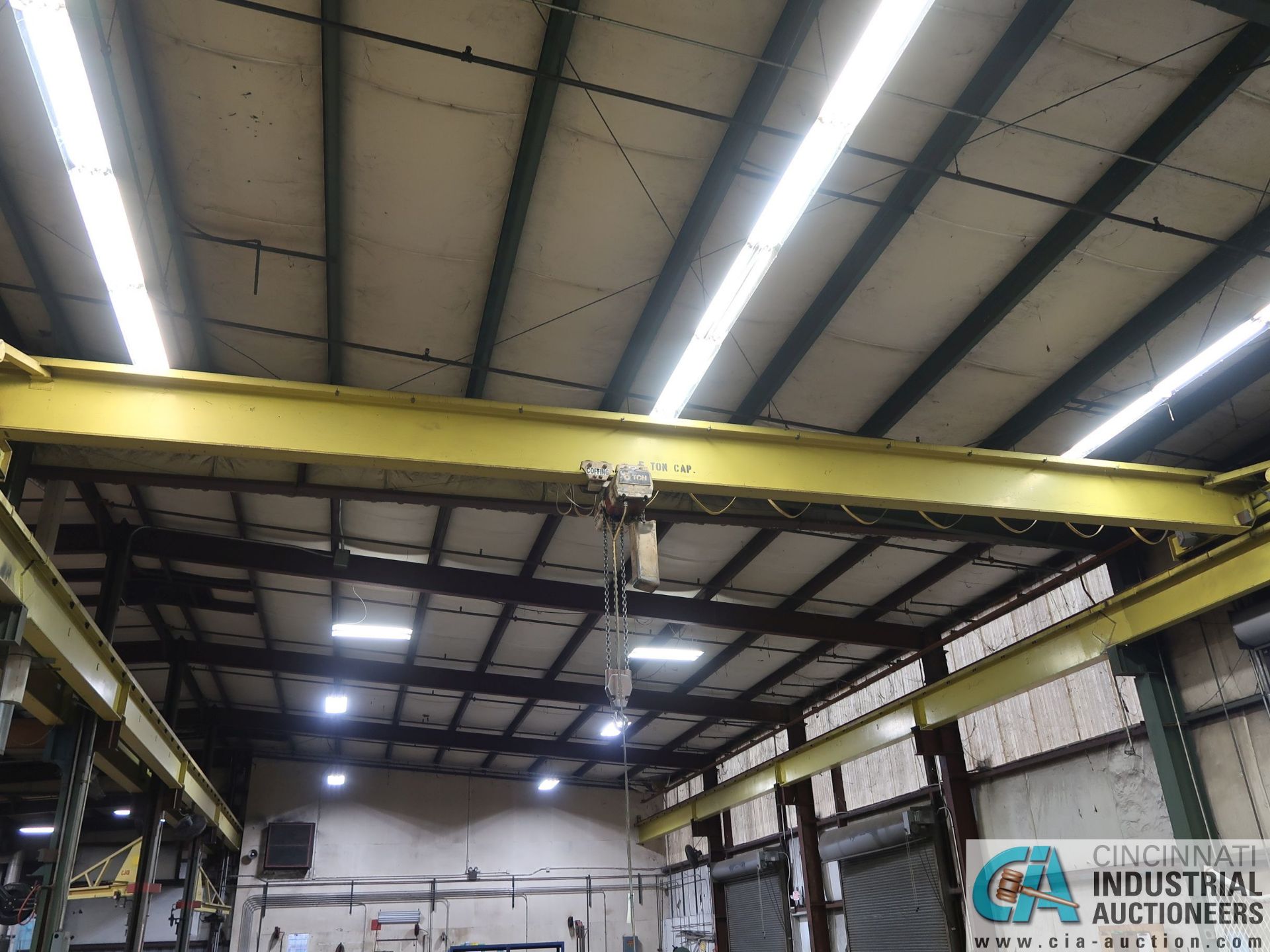 5 TON X 42' (APPROX.) SINGLE GIRDER TOP RUNNING OVERHEAD BRIDGE CRANE, 5 TON COFFING CHAIN HOIST,