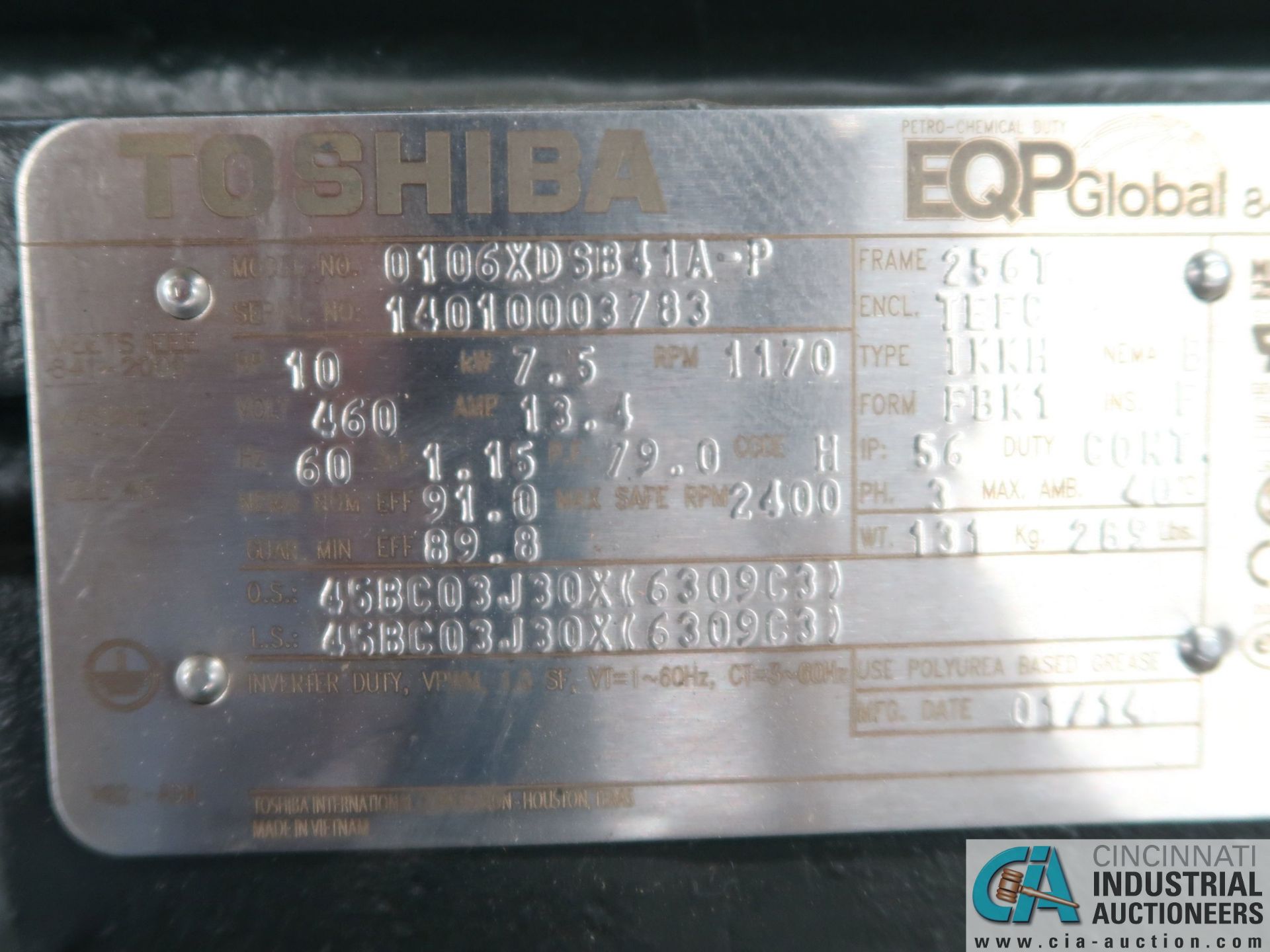 10 HP TOSHIBA TYPE 1KKH ELECTRIC MOTOR, 2,400 RPM (NEW) - Image 2 of 2