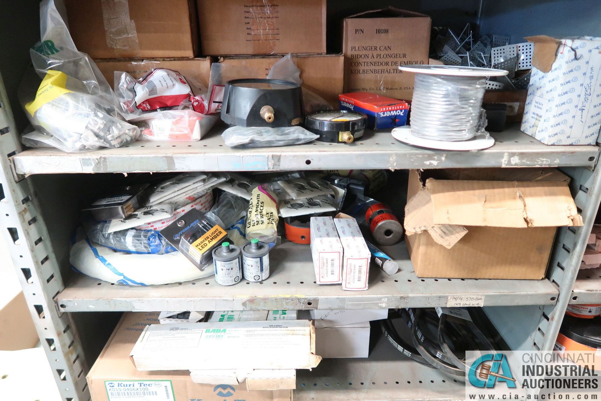 CONTENTS OF MAINTENANCE CRIB INCLUDING FILTERS, HARDWARE, MACHINE PARTS, LIGHTING, WIRE, - Image 41 of 58