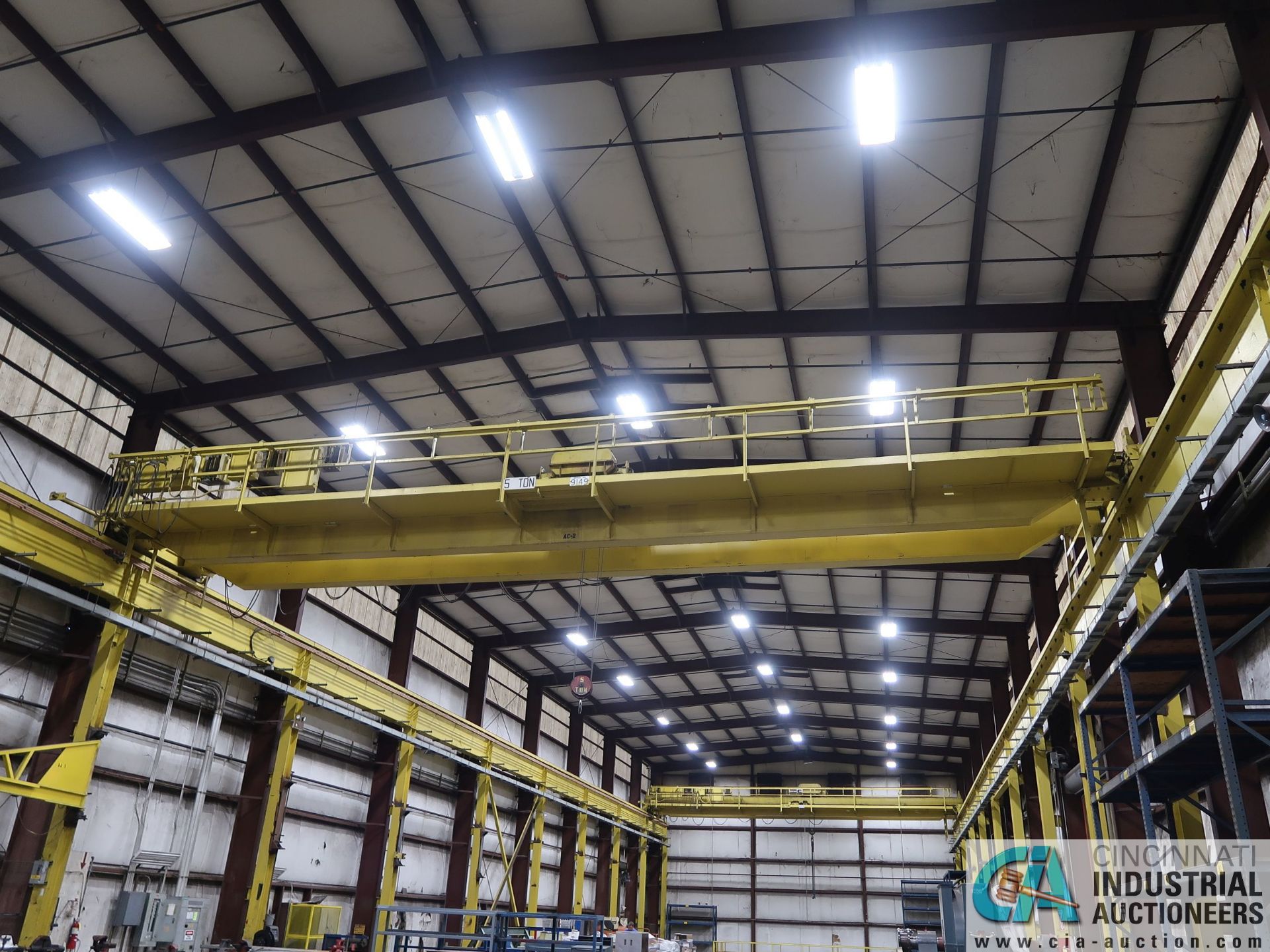 5 TON TON X 56' (APPROX.) SPAN DOUBLE GIRDER TOP RUNNING OVERHEAD BRIDGE CRANE; S/N 9149, RADIO