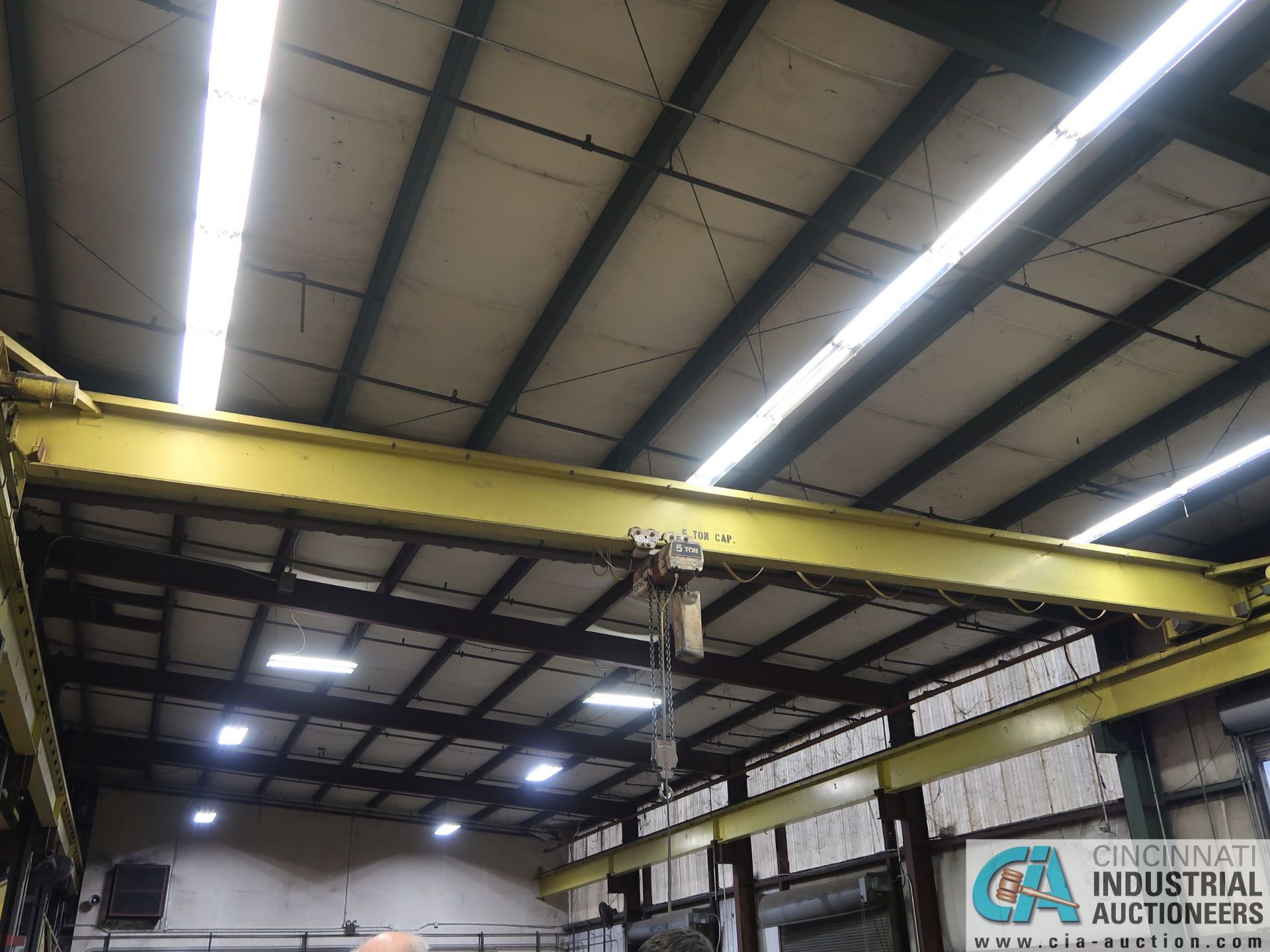 5 TON X 42' (APPROX.) SINGLE GIRDER TOP RUNNING OVERHEAD BRIDGE CRANE, 5 TON COFFING CHAIN HOIST, - Image 5 of 6