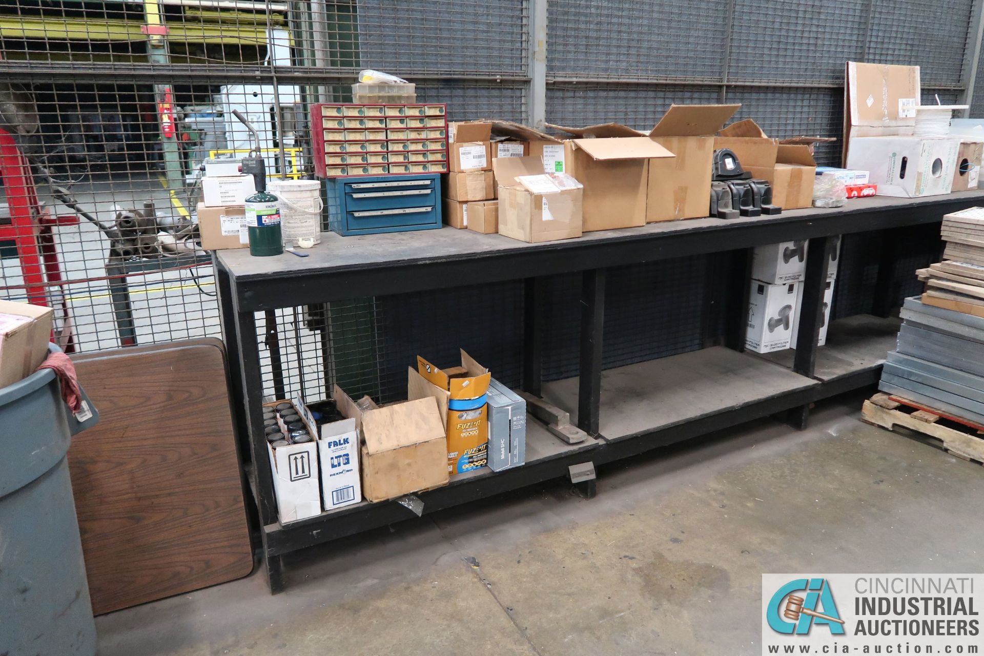 CONTENTS OF MAINTENANCE CRIB INCLUDING FILTERS, HARDWARE, MACHINE PARTS, LIGHTING, WIRE, - Image 4 of 58