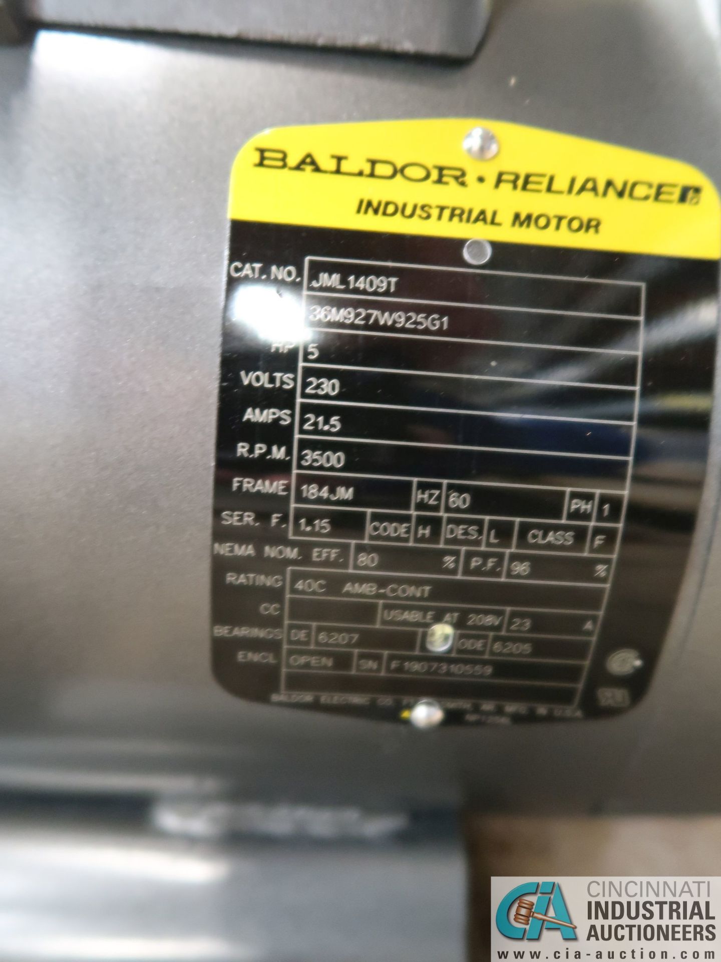 5 HP BALDOR CAT JML1409T ELECTRIC MOTOR, 3,500 RPM (NEW) - Image 2 of 2