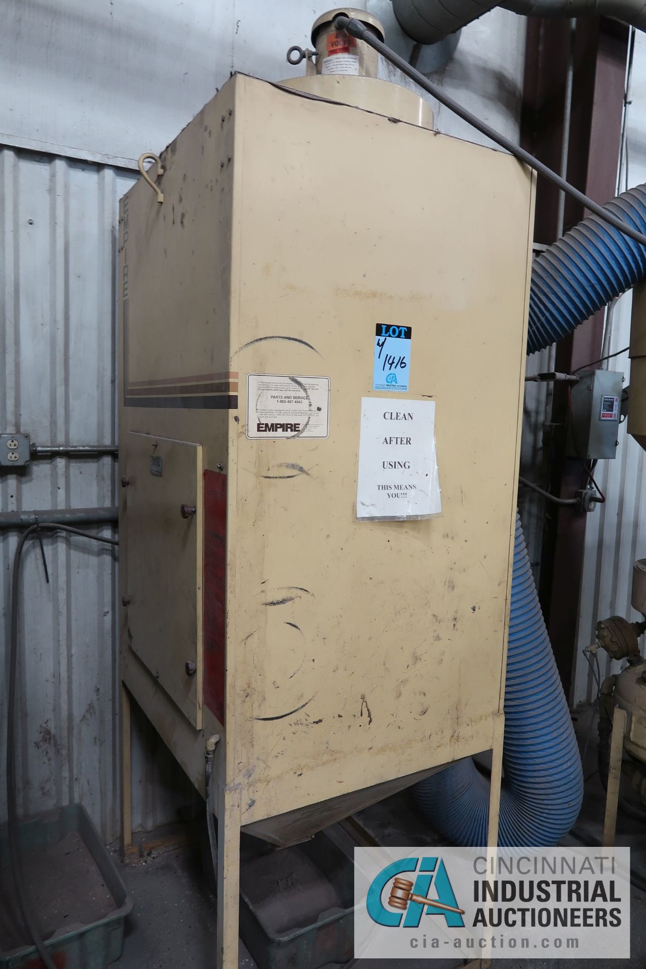 5' X 5' EMPIRE MODEL 6060PF BLAST CABINET; S/N 8003, WITH EMPIRE MODEL DCM-200A DUST COLLECTOR, - Image 5 of 5