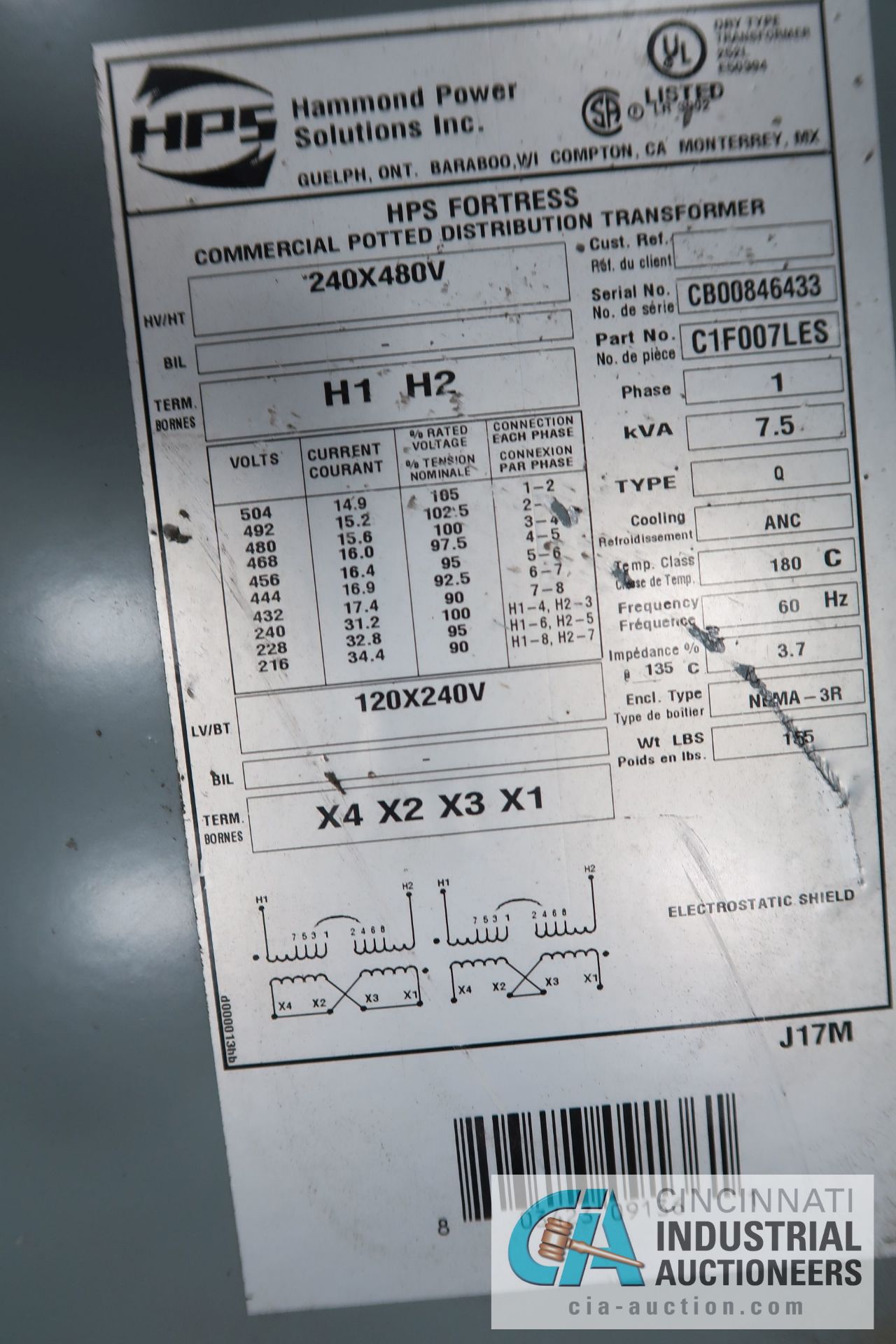 (LOT) 7-1/2 KVA HPS TRANSFORMER AND FURNAS VOLTAGE CONTROLLER - Image 2 of 3