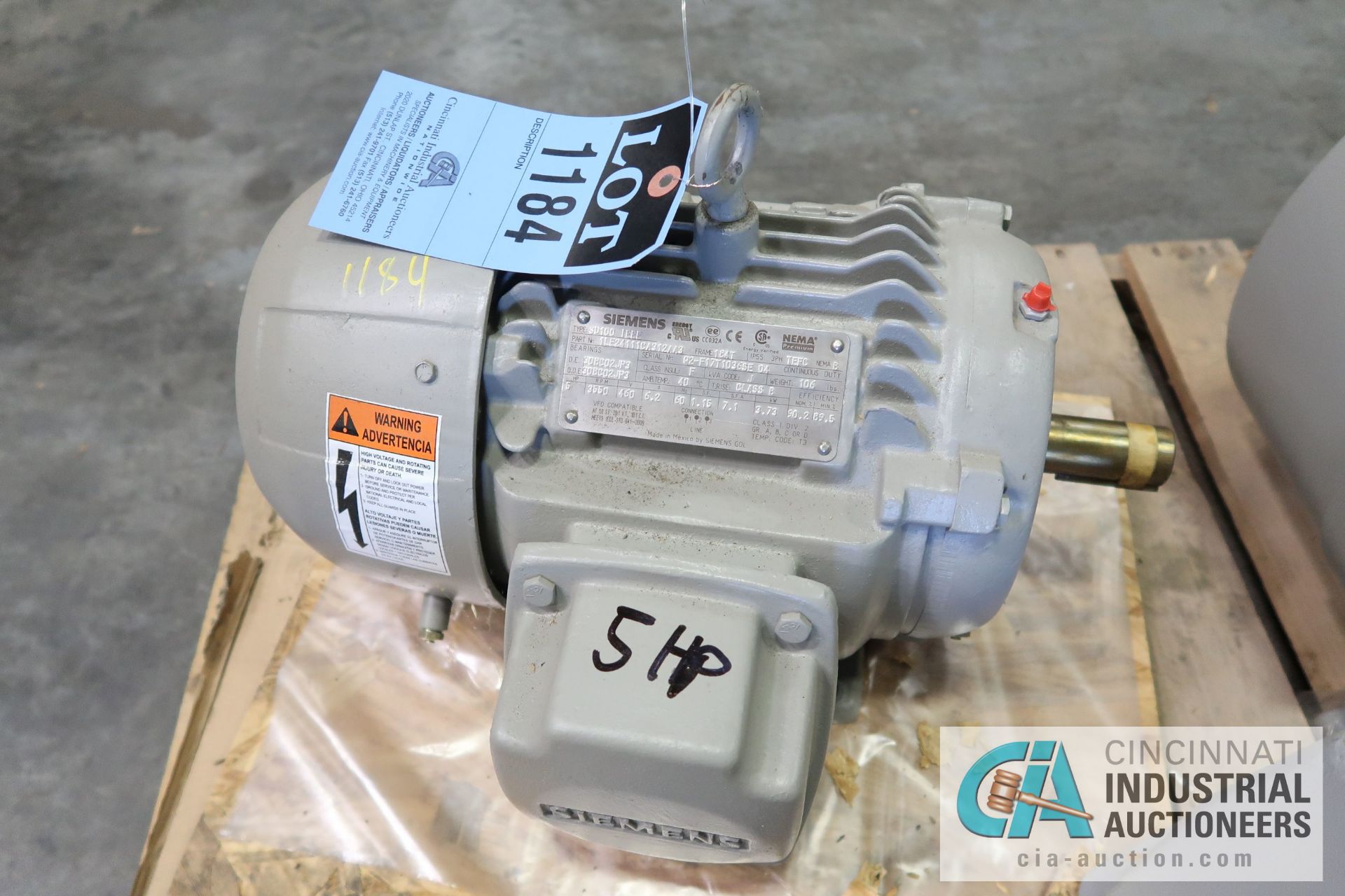 5 HP SIEMENS FRAME 184T ELECTRIC MOTOR, 3,550 RPM (NEW)