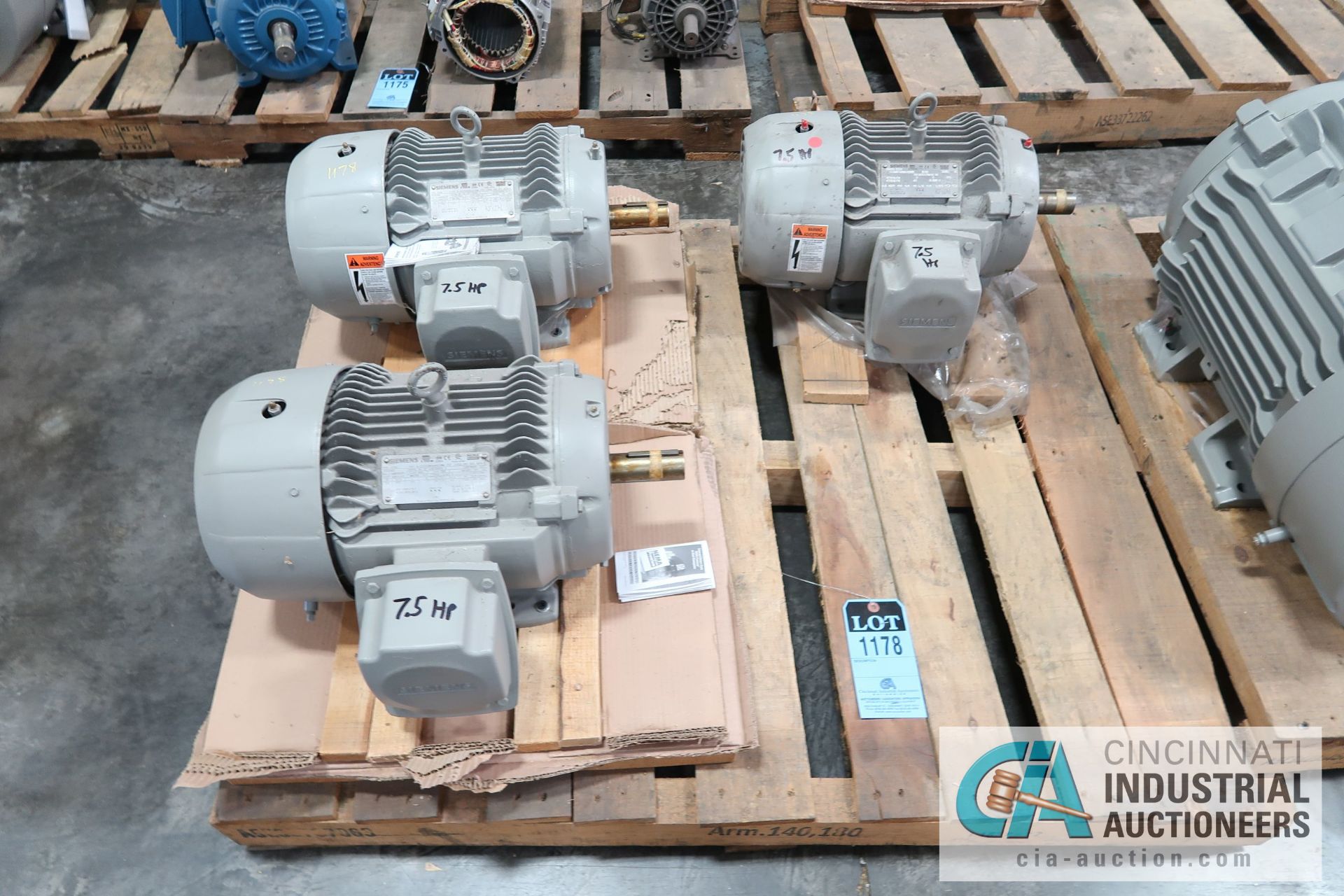 7-1/2 HP SIEMENS TYPE SD100 ELECTRIC MOTORS, 1,765 RPM (NEW)