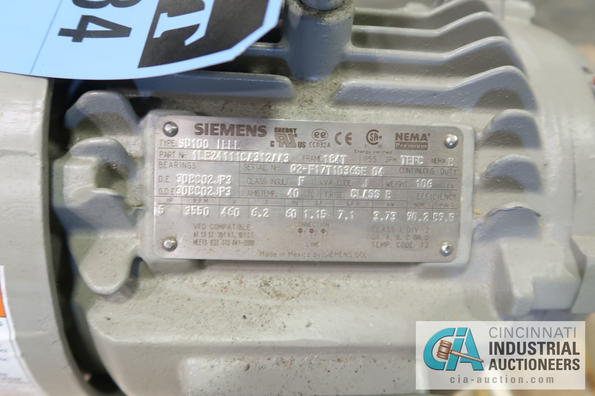 5 HP SIEMENS FRAME 184T ELECTRIC MOTOR, 3,550 RPM (NEW) - Image 2 of 2