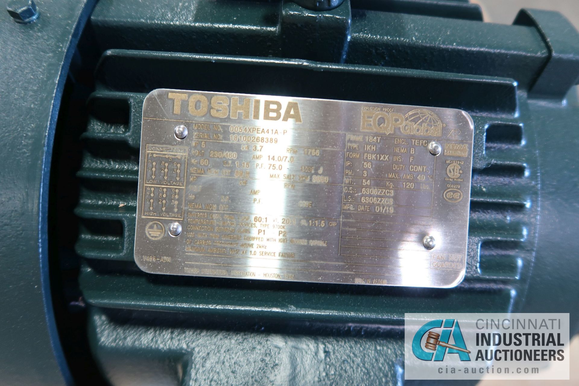 5 HP TOSHIBA FRAME 184T ELECTRIC MOTOR, 1,755 RPM (NEW) - Image 2 of 2