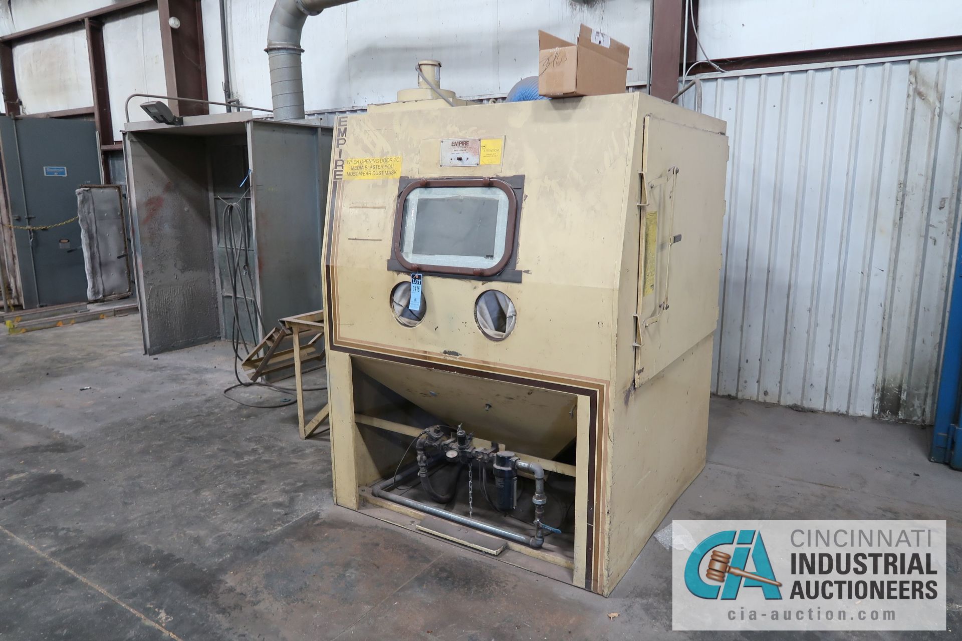 5' X 5' EMPIRE MODEL 6060PF BLAST CABINET; S/N 8003, WITH EMPIRE MODEL DCM-200A DUST COLLECTOR,