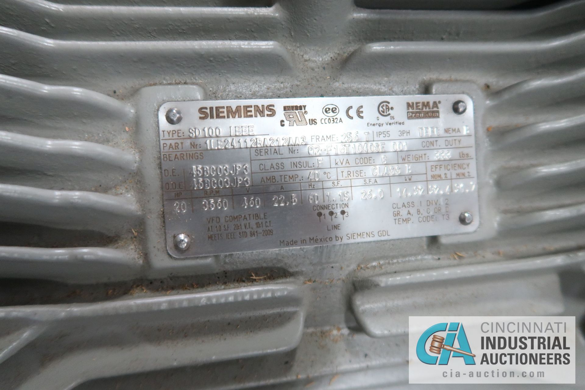 20 HP SIEMENS ELECTRIC MOTOR, 3,560 RPM (NEW) - Image 3 of 3