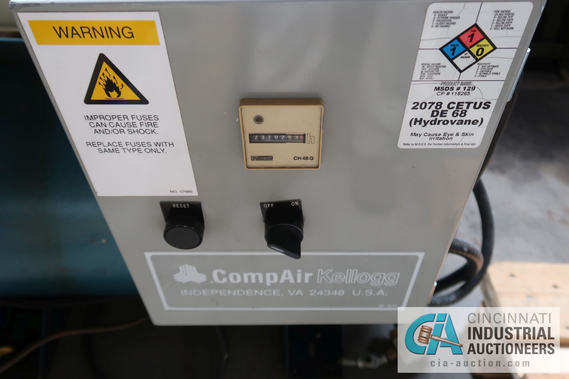 2 HP COMPAIR MODEL 10 PURS HORIZONTAL TANK AIR COMPRESSOR; S/N 010-000131, 3 PHASE, 230 VOLTS, HOURS - Image 5 of 7