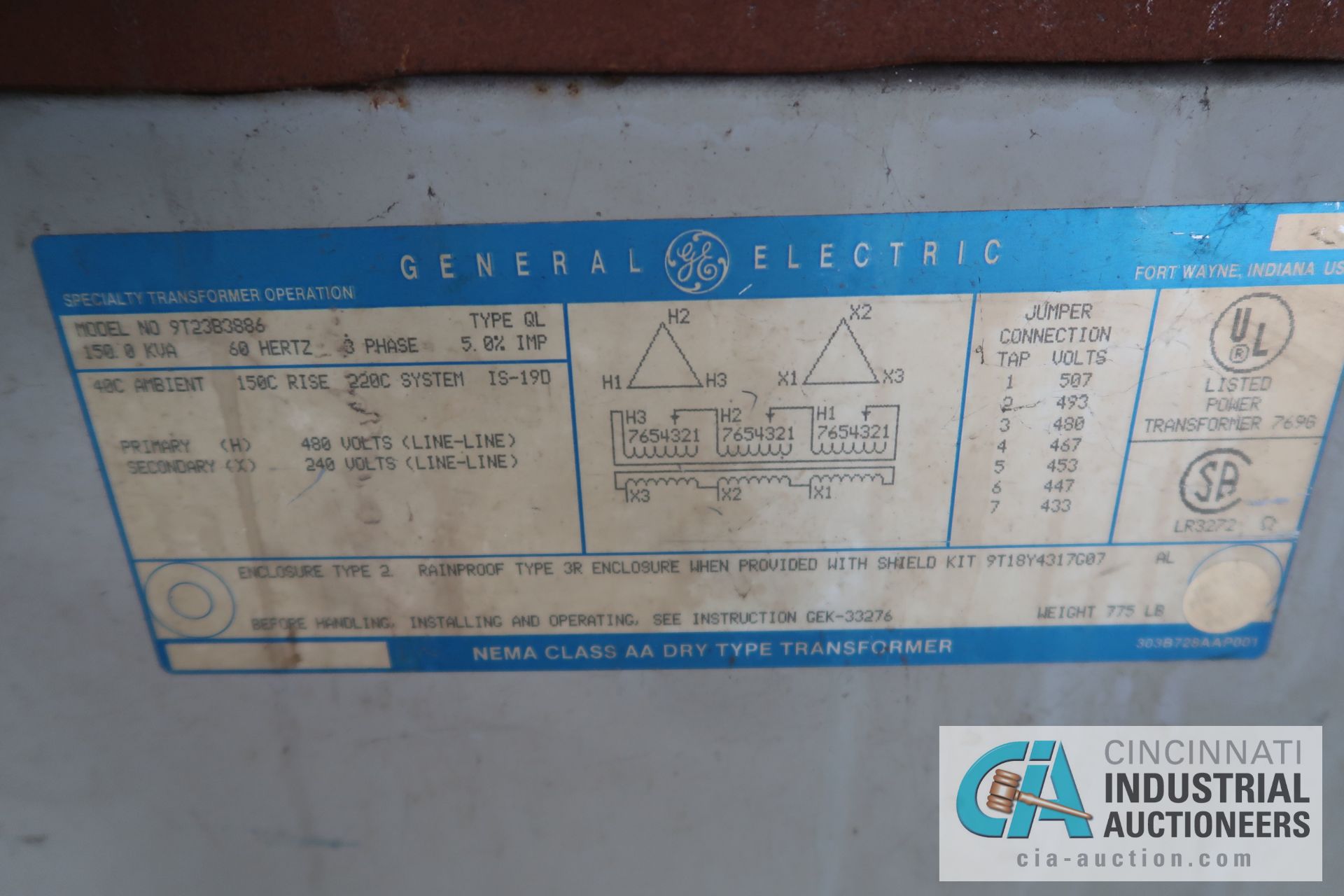 150 KVA GENERAL ELECTRIC NEMA CLASS AA DRY TYPE TRANSFORMER - Image 2 of 2