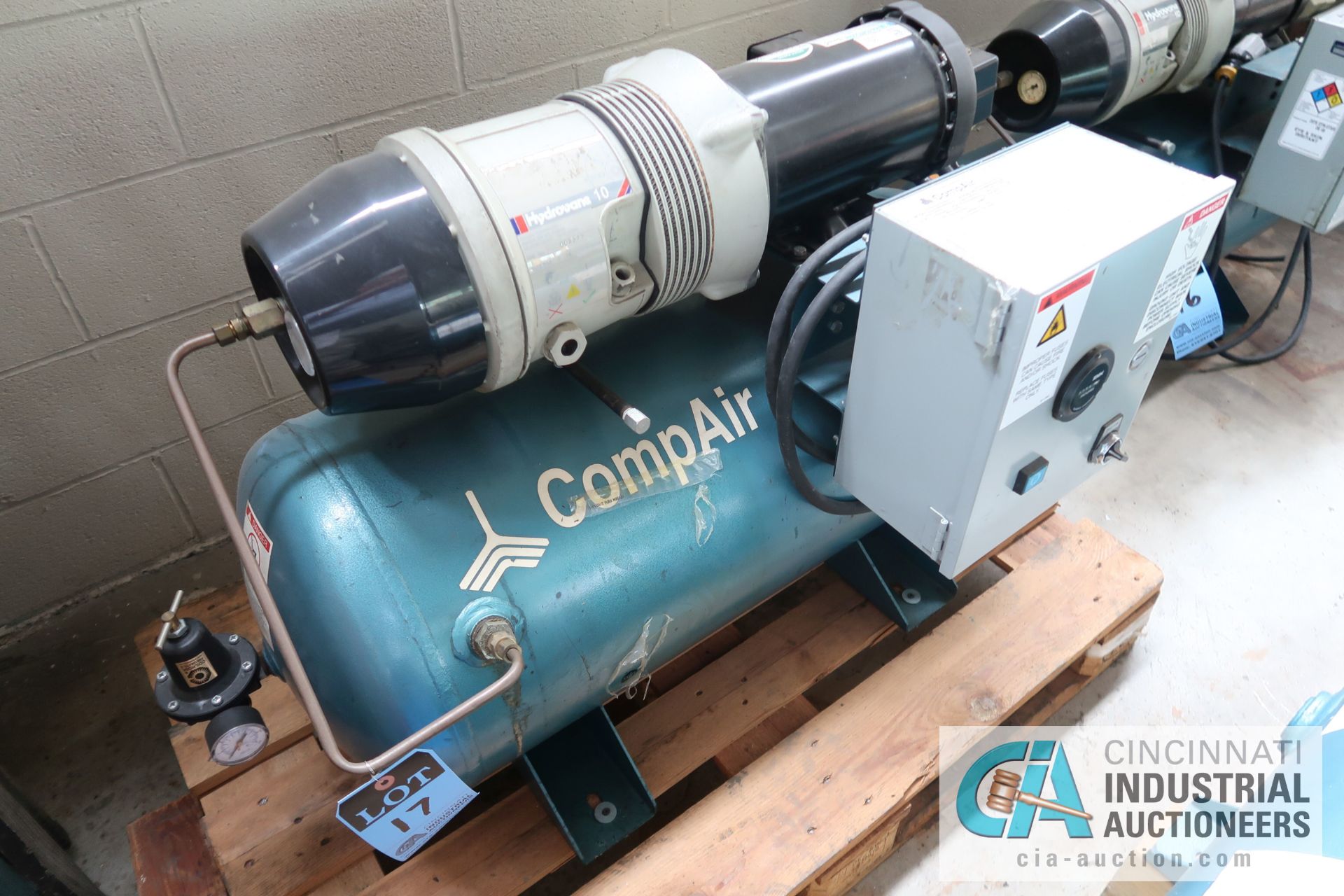 2 HP COMPAIR MODEL 10 PURS HORIZONTAL TANK AIR COMPRESSOR; S/N 010-002277, 3 PHASE, 230 VOLTS, HOURS