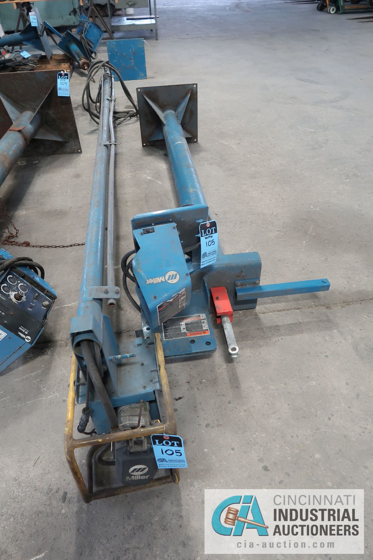 87" HIGH (APPROX.) BASE X 12' BOOM MILLER SWINGARC CV BOOM MOUNTED SINGLE WIRE FEEDER SYSTEM WITH 24