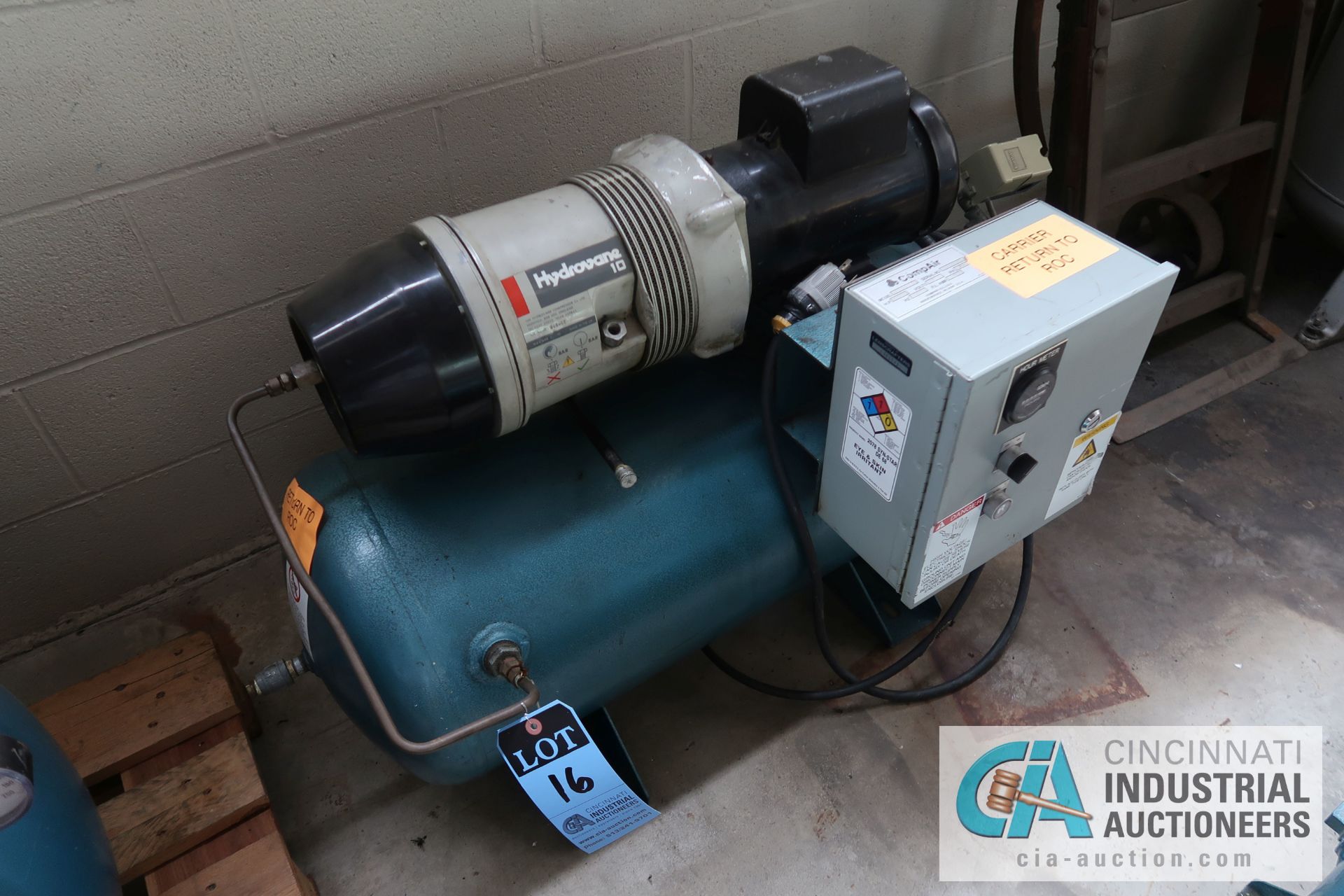 2 HP COMPAIR MODEL 10 PURS HORIZONTAL TANK AIR COMPRESSOR; S/N 010-000758, 3 PHASE, 230 VOLTS, HOURS