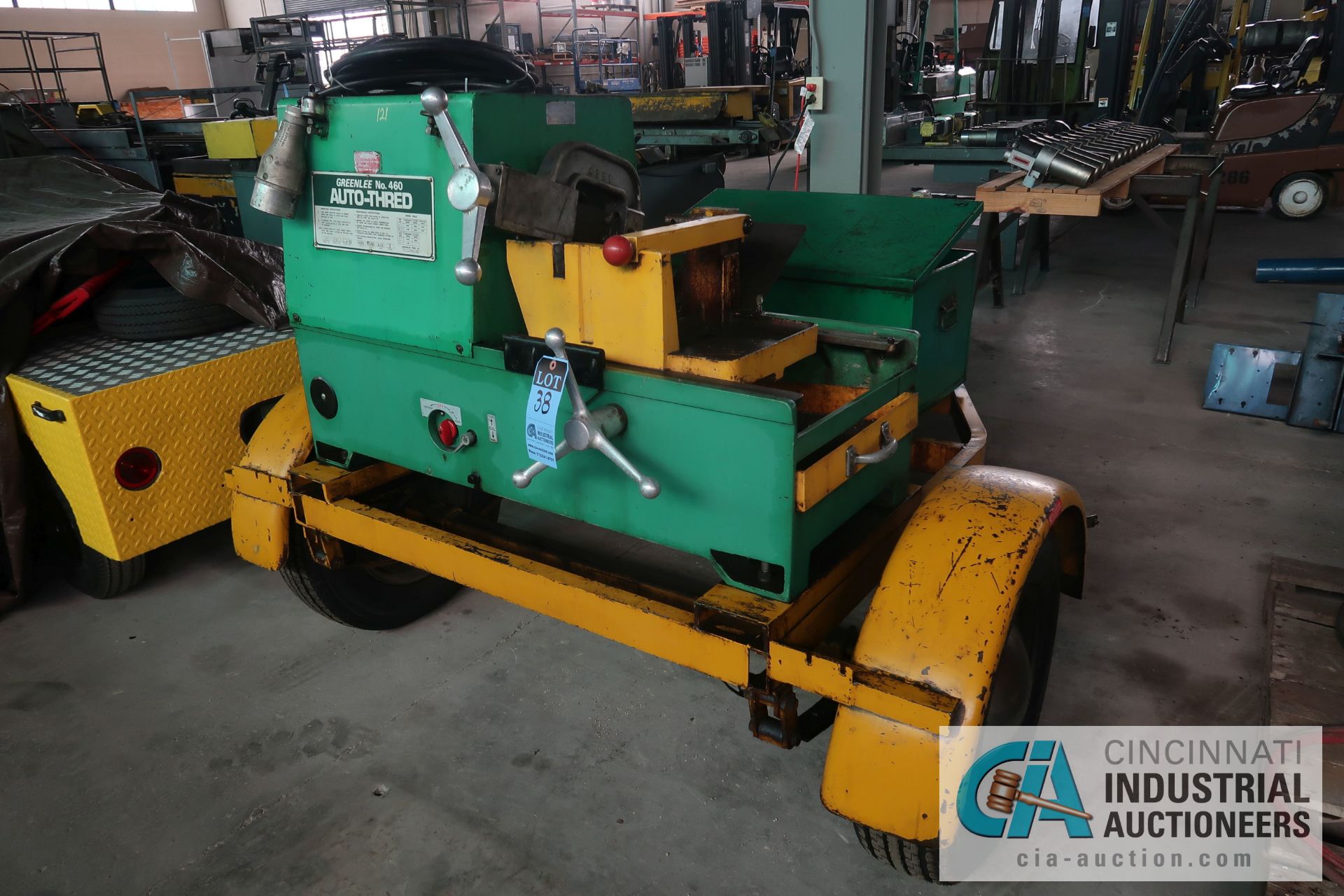 GREENLEE MODEL 460 TRAILER MOUNTED AUTO-TREAD MACHINE; S/N 1381, NEW 11-1981, 480 VOLTS, 3-PHASE,