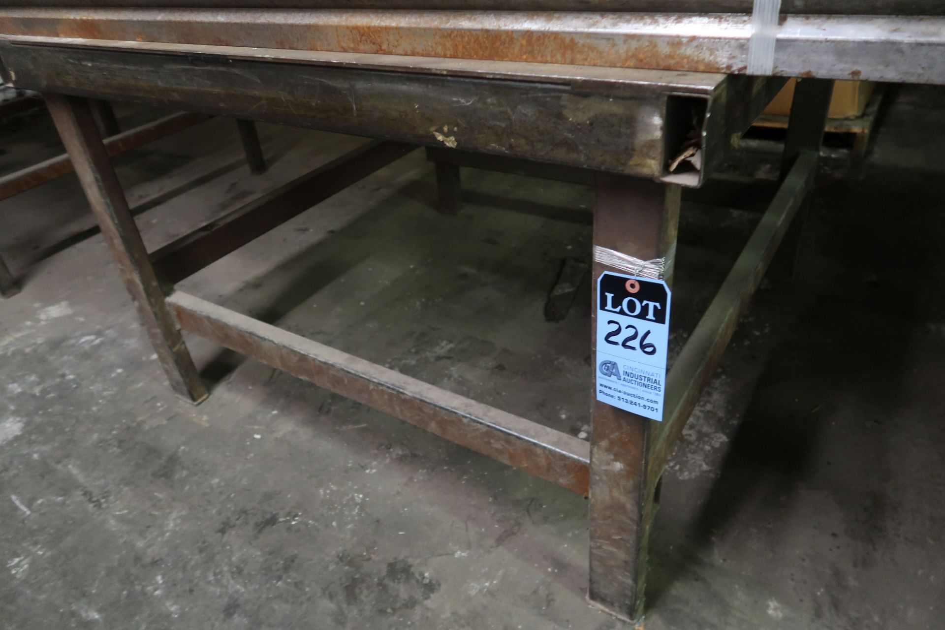 48" X 48" X 32" HIGH SHOP BUILT WELDED STEEL TABLE **NO CONTENTS** **DELAY REMOVAL - PICK UP 9-23-