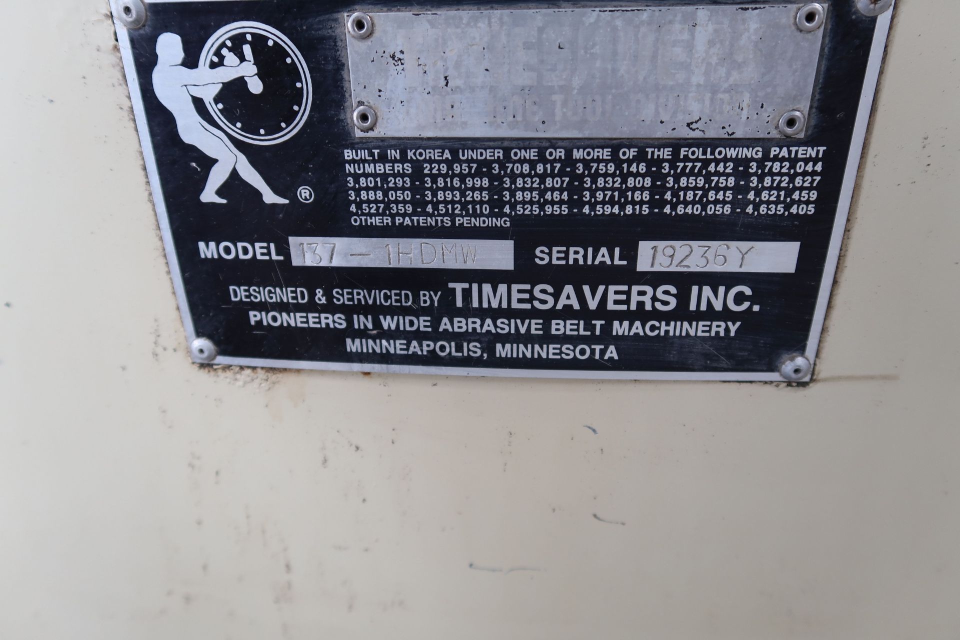 36" WIDE TIMESAVER MODEL 137-1 HDMW BELT SANDER; S/N 19236Y WITH (6) EXTRA SANDING BELTS AND - Image 11 of 11