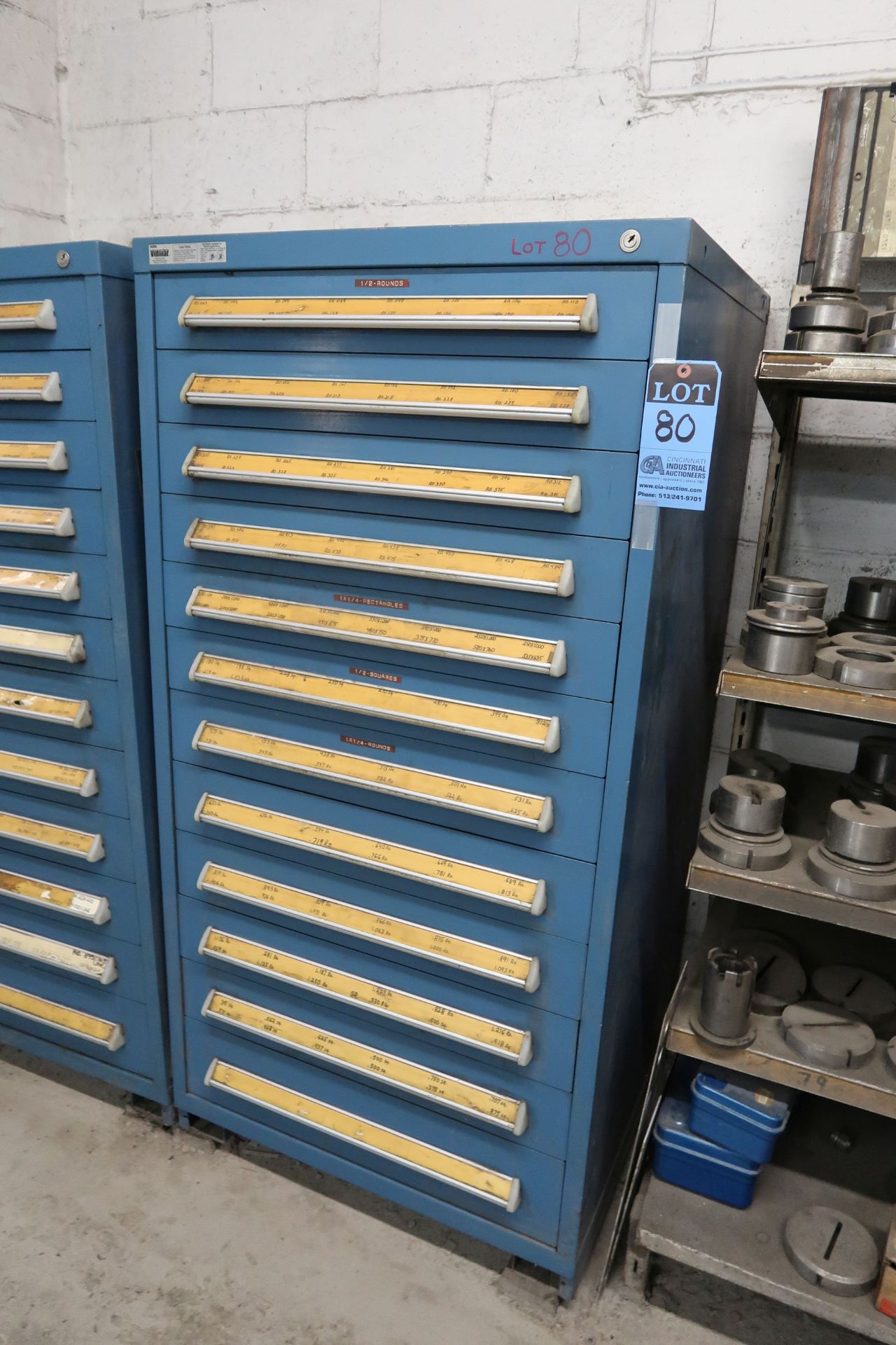 (LOT) TURRET PUNCH TOOLING WITH VIDMAR 12-DRAWER TOOL CABINET