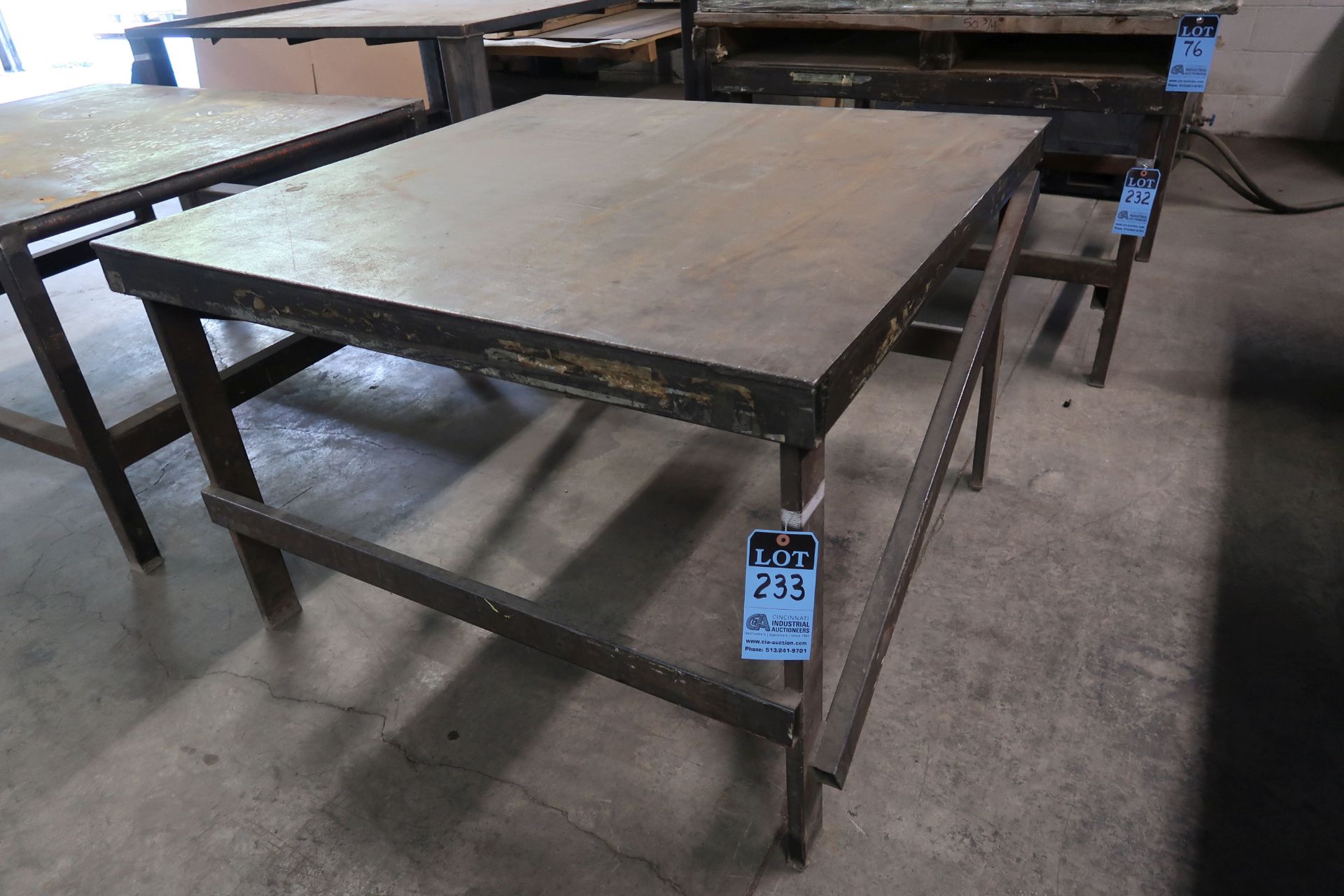 48" X 48" X 32" HIGH SHOP BUILT WELDED STEEL TABLE