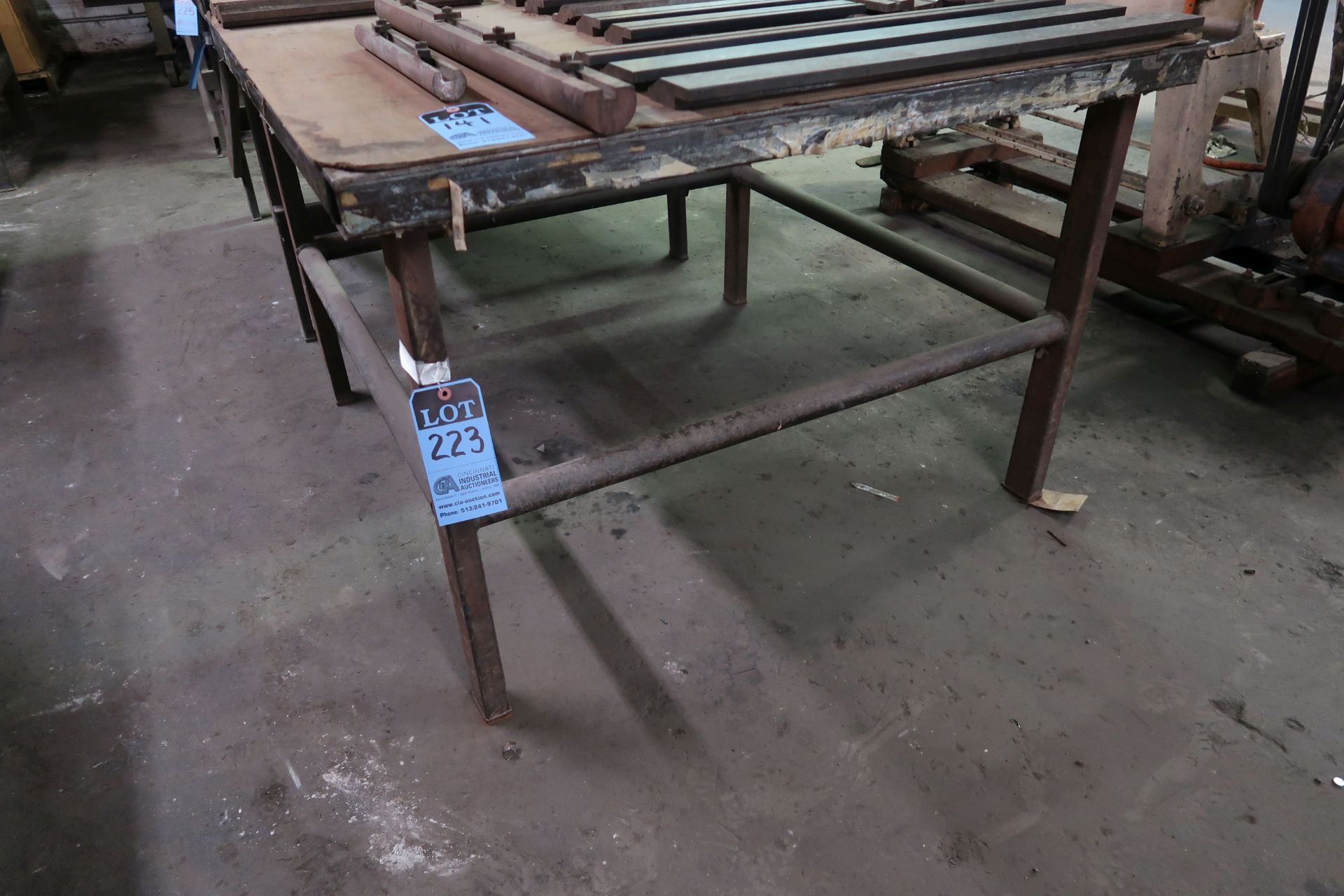 48" X 48" X 32" HIGH SHOP BUILT WELDED STEEL TABLE **NO CONTENTS** **DELAY REMOVAL - PICK UP 9-23-