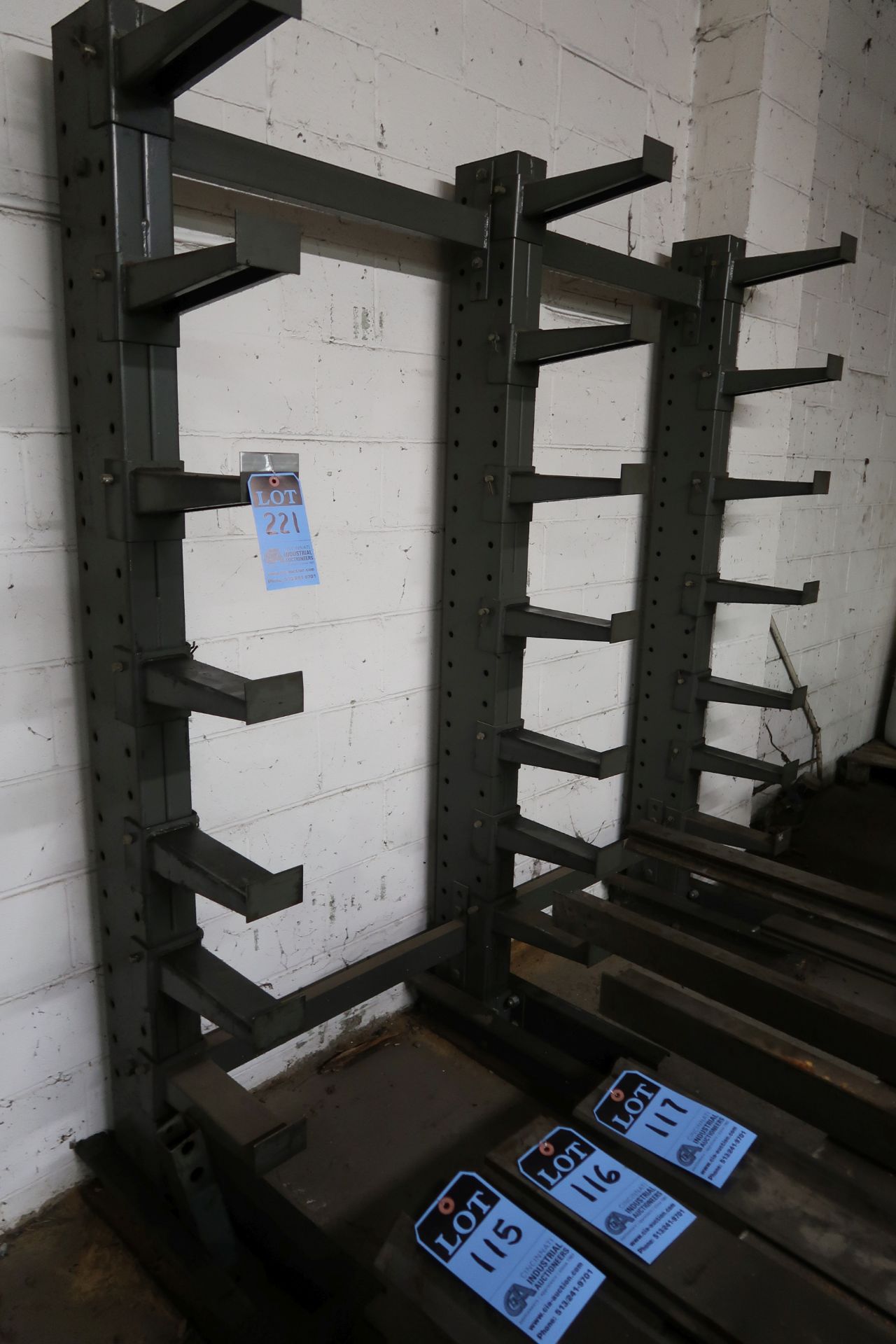 SECTION 12" ARM X 76" WIDE X 84" HIGH SINGLE SIDED AJDUSTABLE ARM CANTILEVER RACK (3 UPRIGHTS & 21