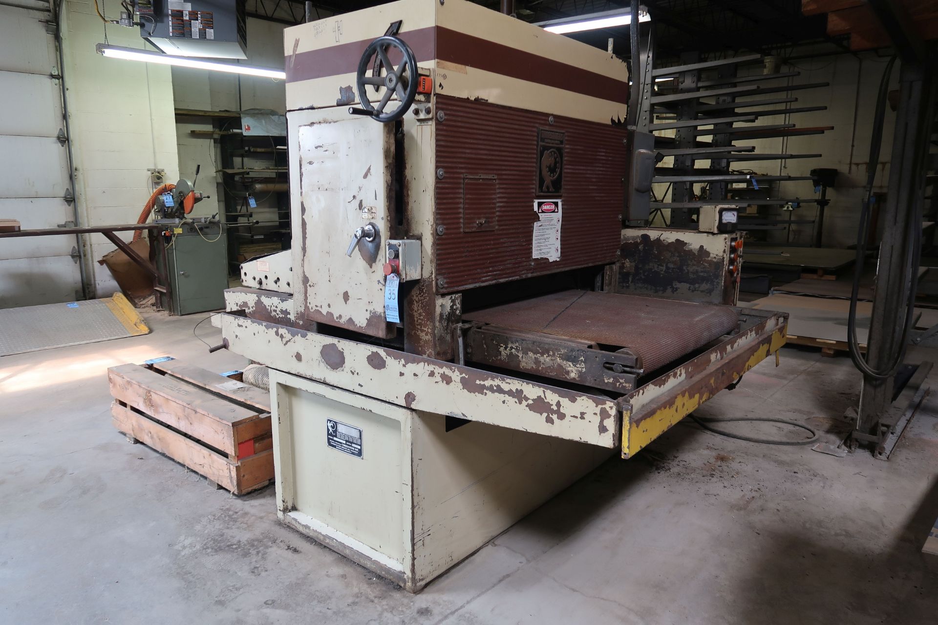 36" WIDE TIMESAVER MODEL 137-1 HDMW BELT SANDER; S/N 19236Y WITH (6) EXTRA SANDING BELTS AND