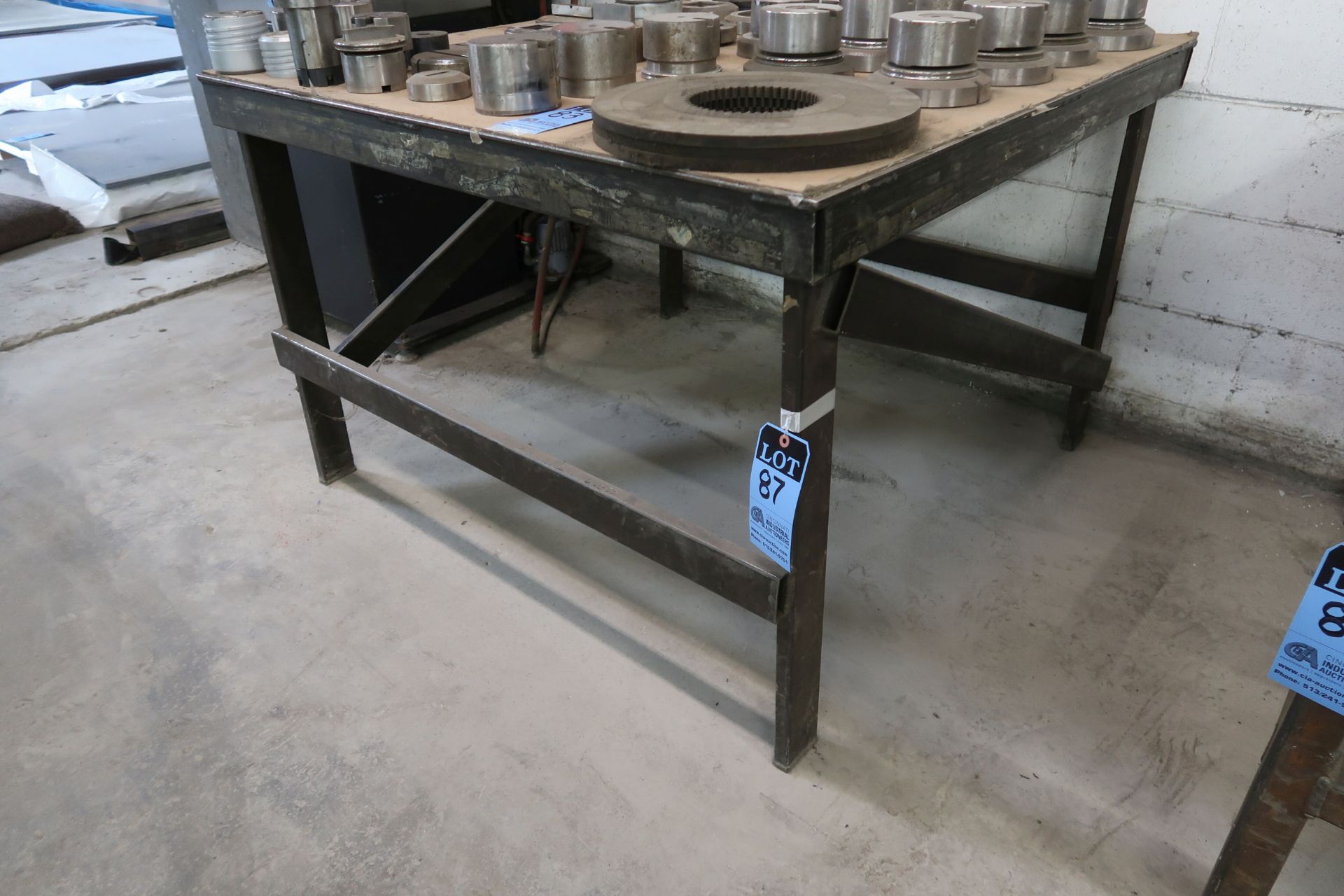 48" X 48" X 32" HIGH X 1/4" THICK STEEL TOP PLATE HEAVY DUTY STEEL FRAME TABLE **DELAY REMOVAL -