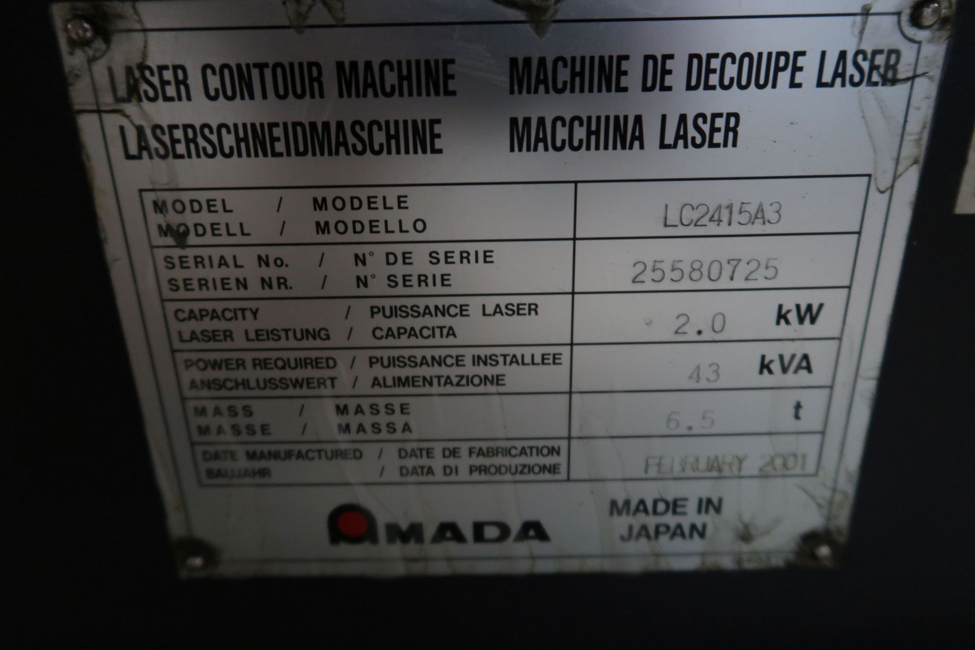 AMADA MODEL LASMAC LC2415AIII CNC LASER MACHINE; S/N 25580725 (NEW 2-2001), FANUC SERIES 160I-L - Image 28 of 40