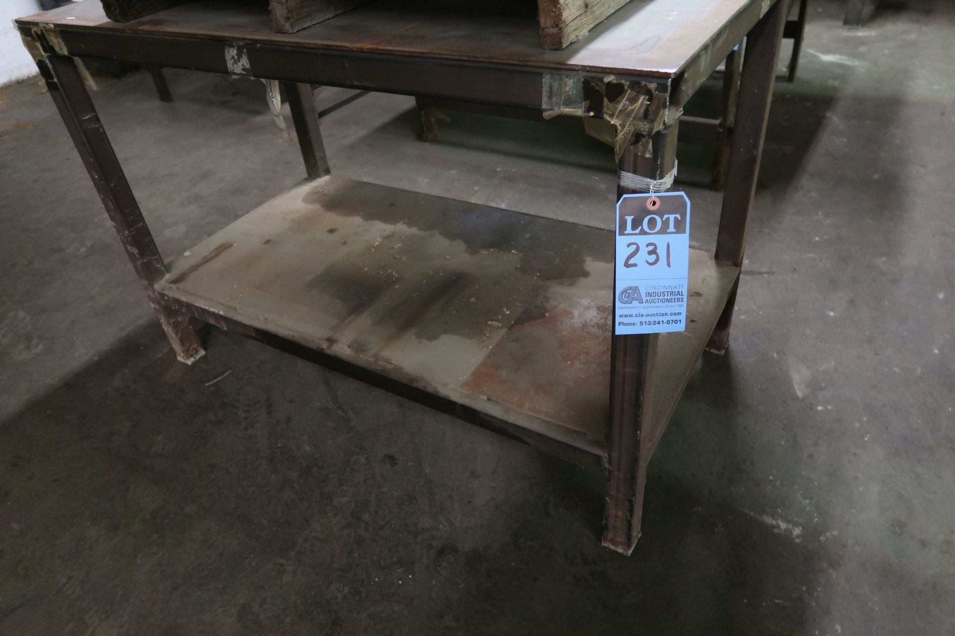 25" X 48" X 33" HIGH SHOP BUILT PORTABLE WELDED STEEL TABLE **NO CONTENTS** **DELAY REMOVAL - PICK