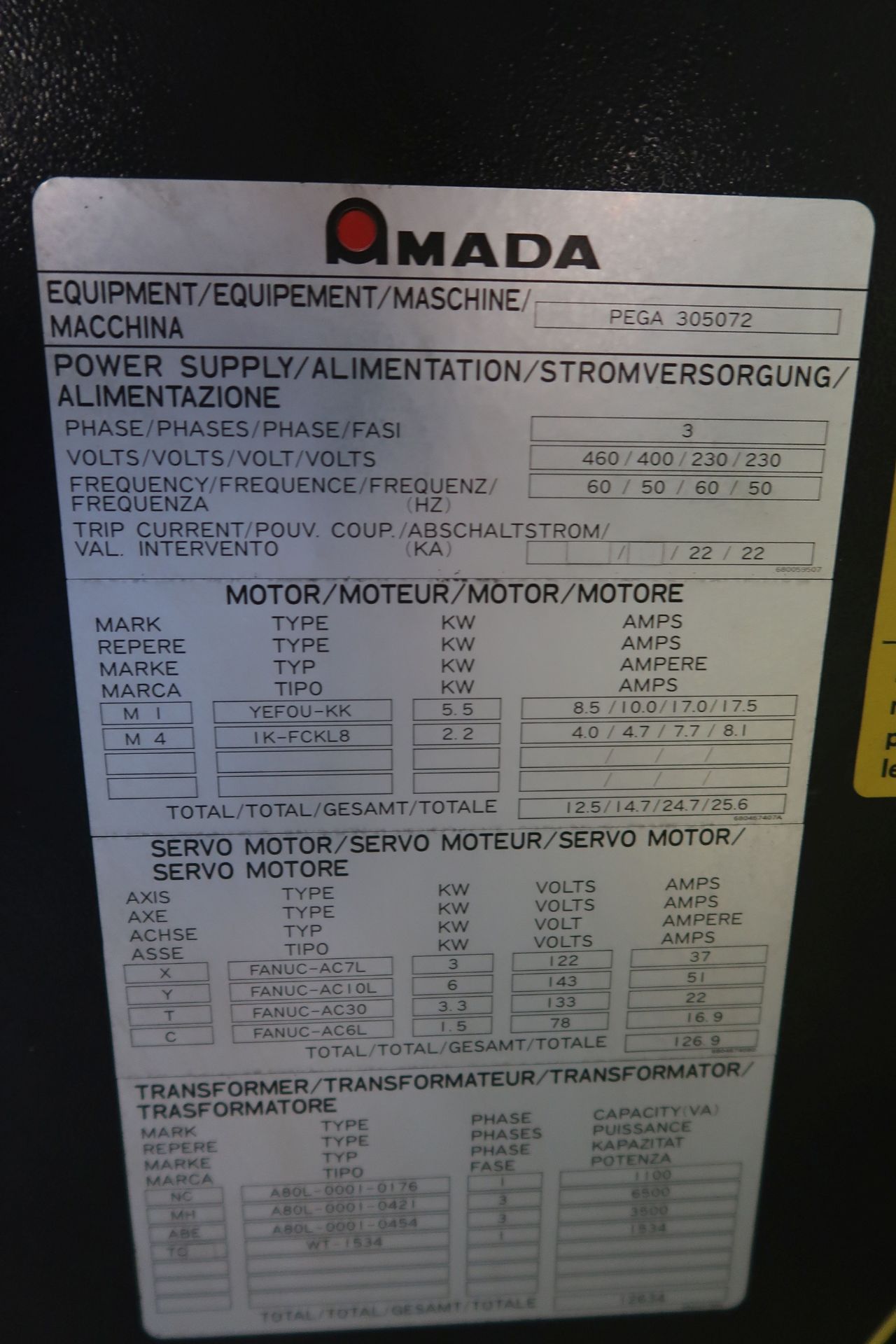 50 TON AMADA MODEL COMA 50-60-72 CNC TURRET PUNCH; S/N C67213, 60" THROAT, 56-STATION TURRET, - Image 35 of 38