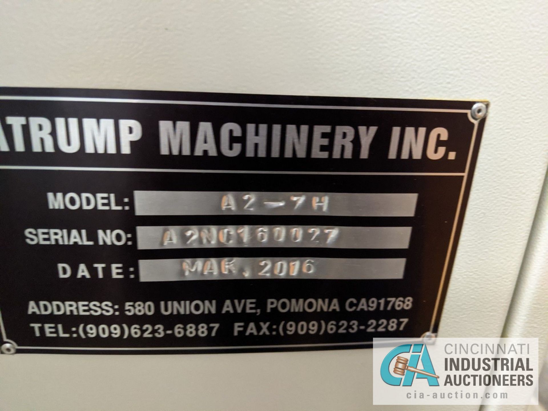 ATRUMP MODEL A2-7H CNC VERTRICAL MACHINING CENTER; S/N A2NC160027, 5.5 KW, 10" X 54" TABLE, X-TRAVEL - Image 6 of 9