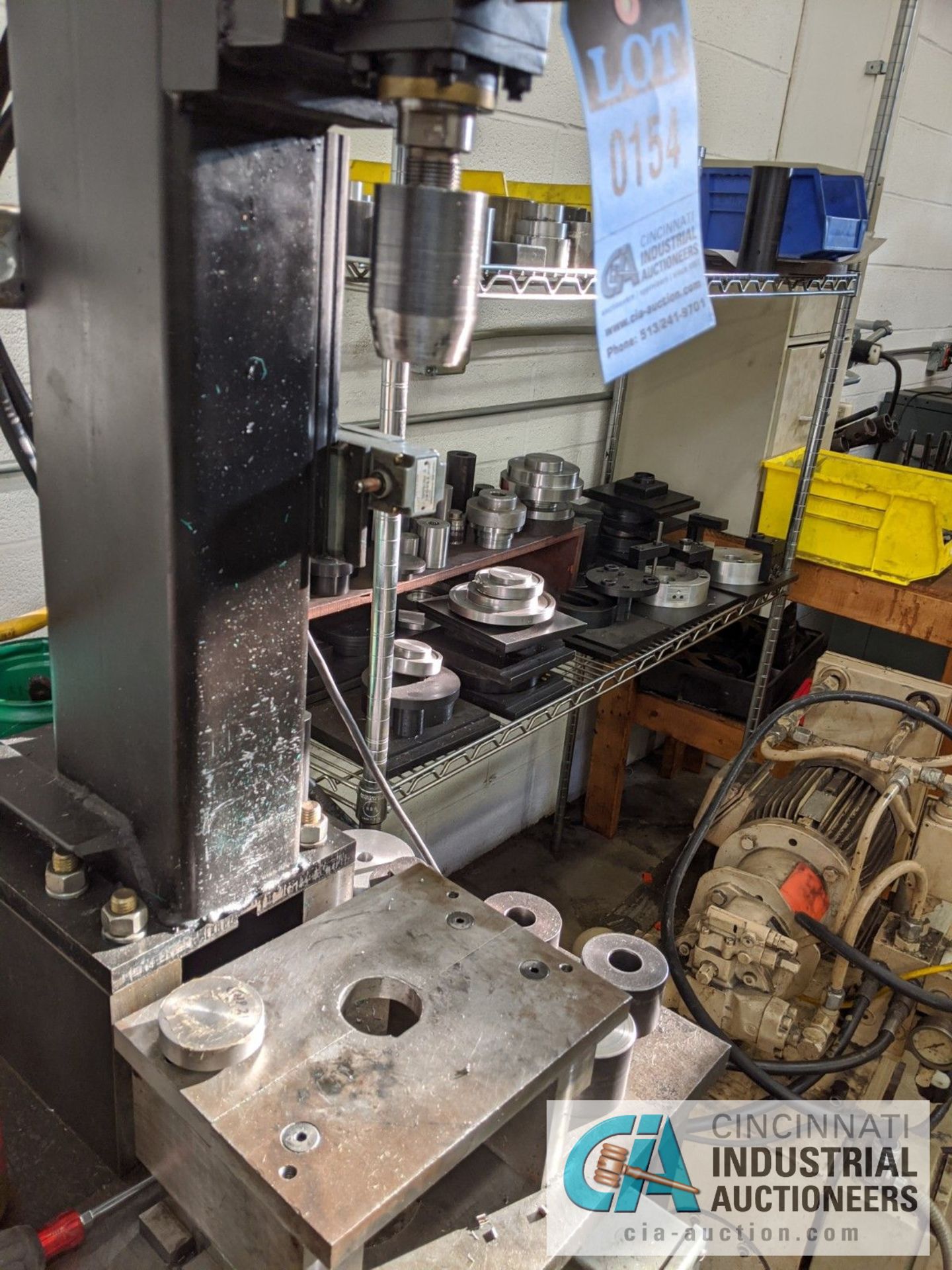 SHOP BUILT HYDRAULIC PRESS WITH 5 HP HYDRAULIC UNIT, RACK WITH ACCESSORIES - Image 3 of 6