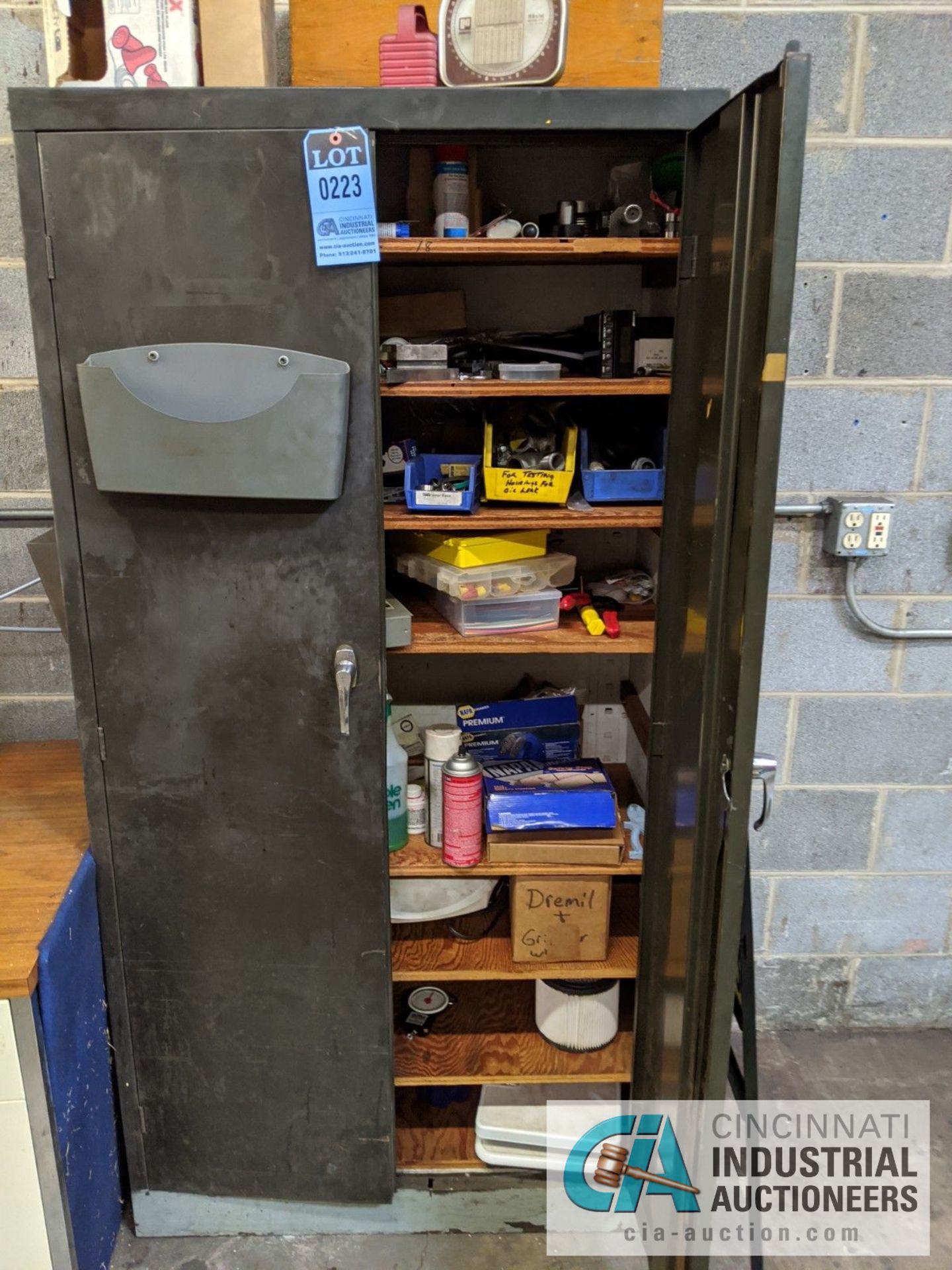 (LOT) 2-DOOR CABINET WITH HARDWARE AND MAINTENANCE ITEMS