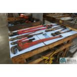 (LOT) PIPE WRENCH, BOLT CUTTERS, CRIMPERS, PIPE CUTTERS AND PALLET PULLERS