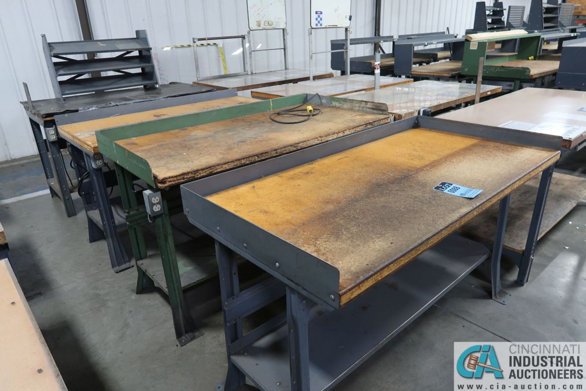 30" X 72" X 34" HIGH STEEL FRAME MAPLE TOP WORK STATIONS