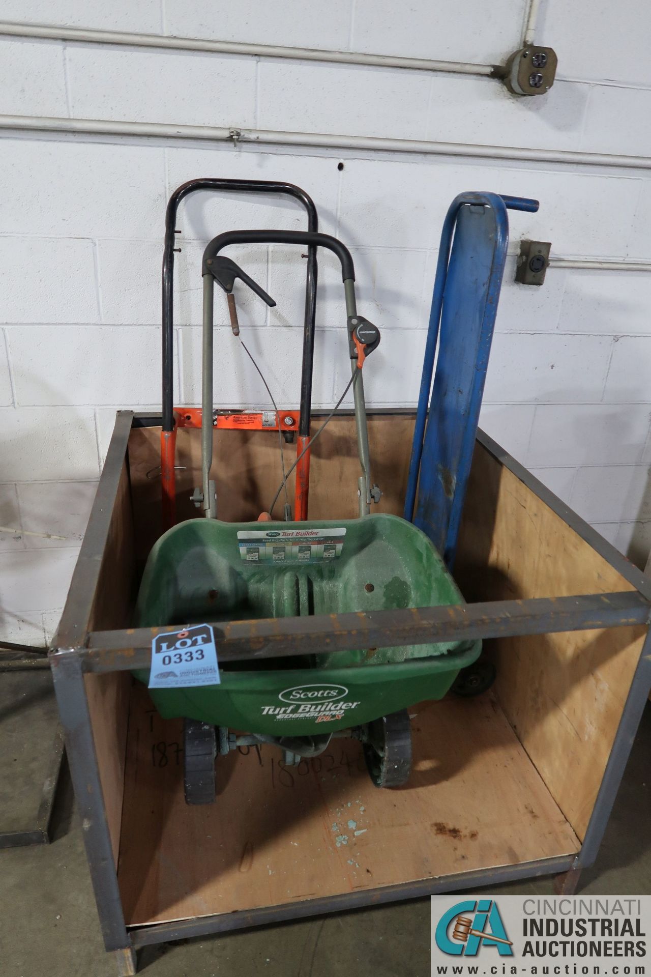 (LOT) (2) TWO-WHEEL CARTS WITH SCOTTS BROADCAST SPREDDER
